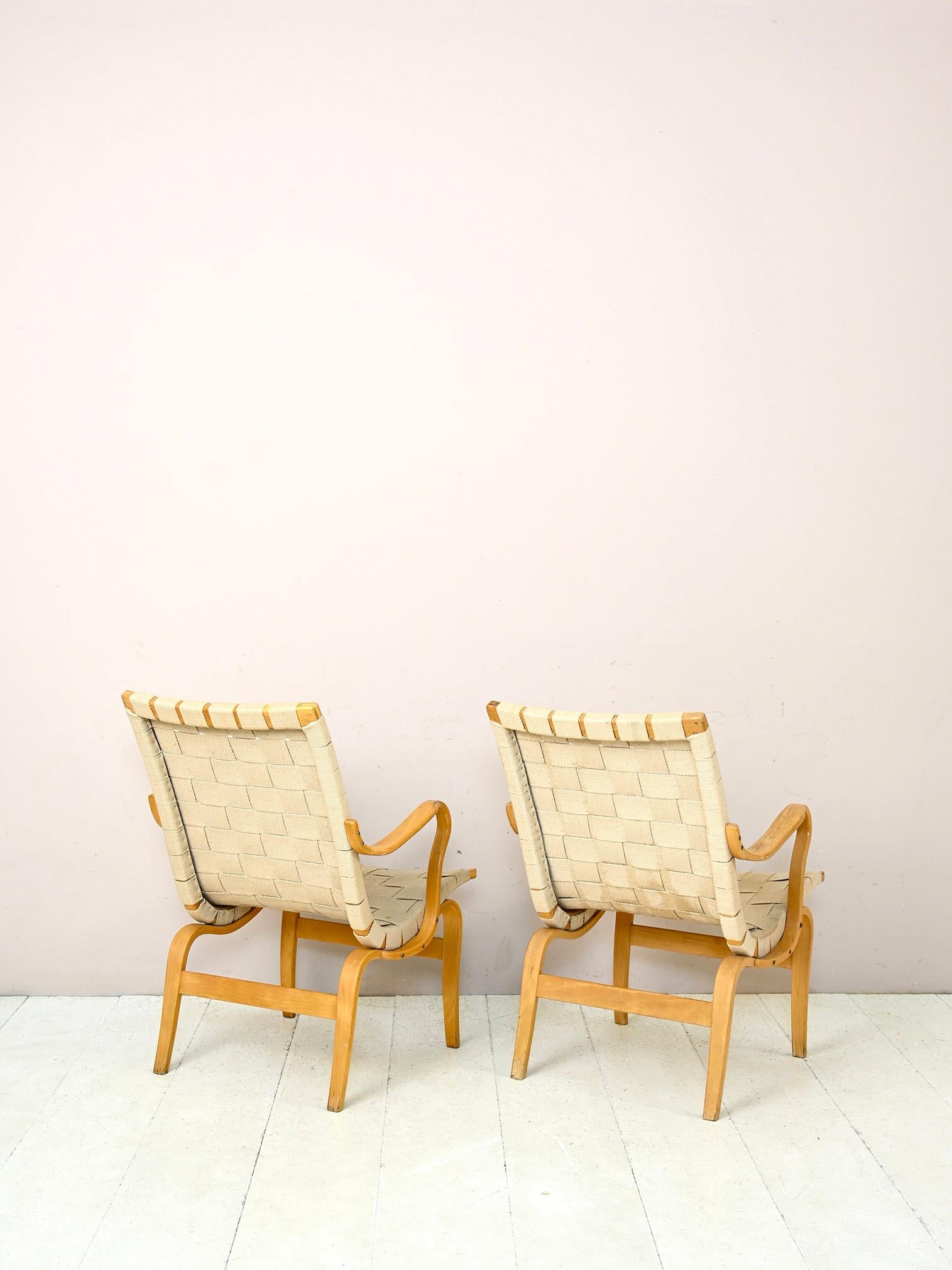 Scandinavian Modern Pair of 'Eva' armchairs by Bruno Mathsson