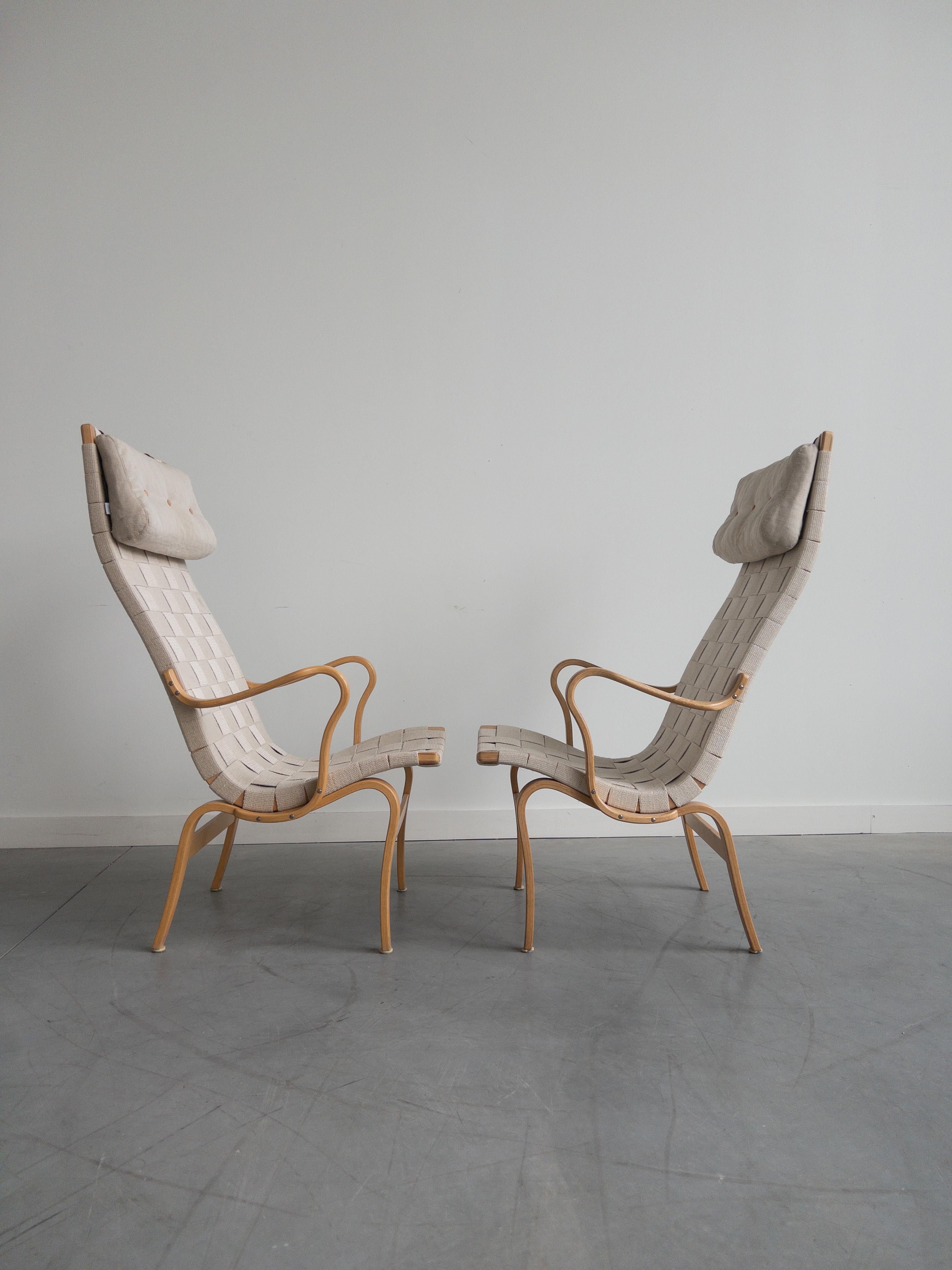 Mid-Century Modern Pair of 'Eva' Easy Lounge Chairs by Bruno Mathsson