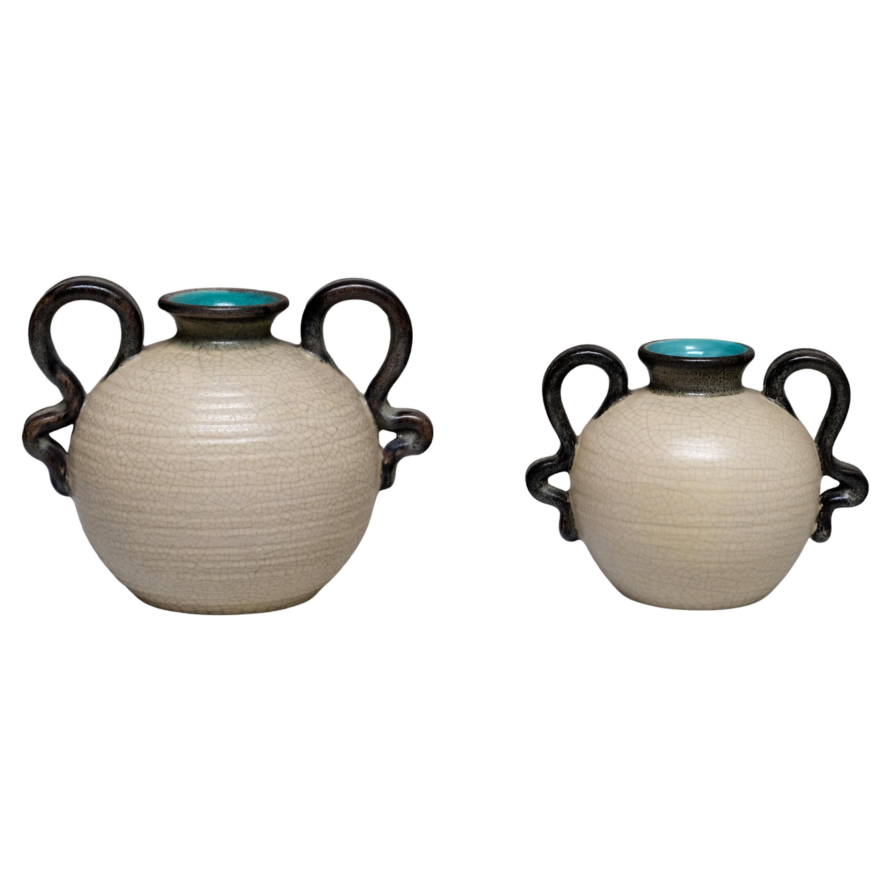 Coppia di vasi in ceramica Eva Jancke-Björk in due dimensioni, Bo Fajans, Svezia, anni '30