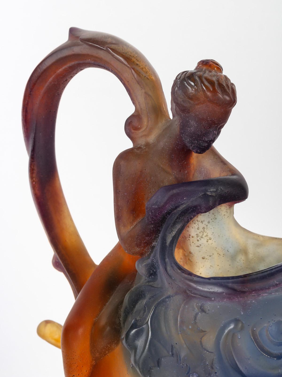Art Glass Pair of Ewers by Daum France, XXth Century 