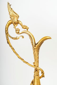 Pair of Ewers in Chased and Gilt Bronze, Neo-Gothic Style, Napoleon III Period.