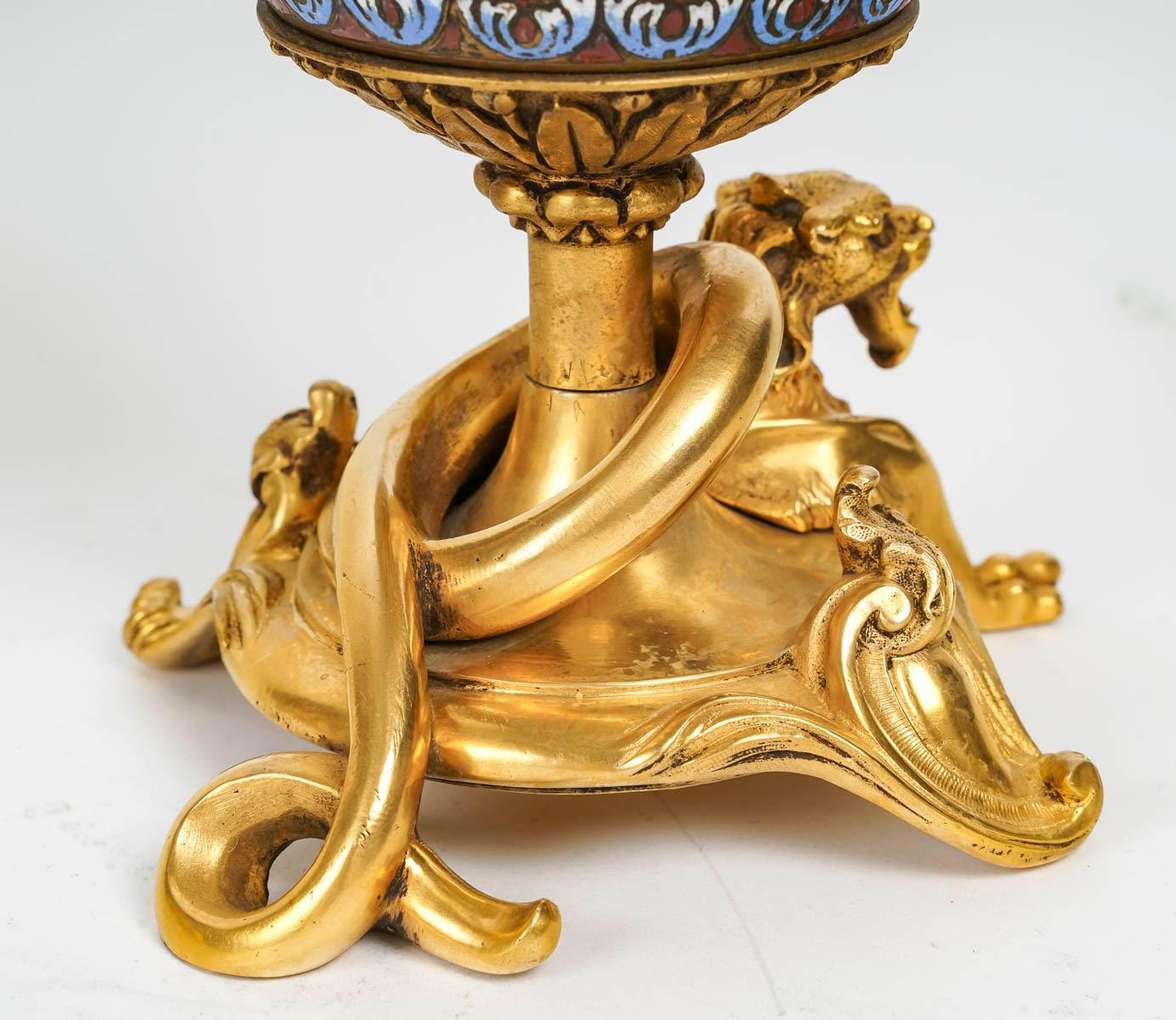 Pair of Ewers in Chased and Gilt Bronze, Neo-Gothic Style, Napoleon III Period. 1