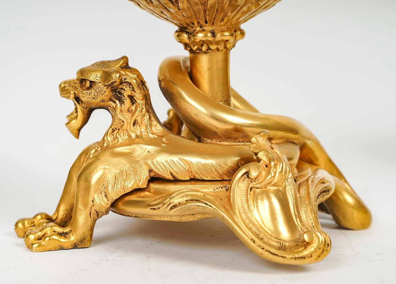 Pair of Ewers in Chased and Gilt Bronze, Neo-Gothic Style, Napoleon III Period. 2
