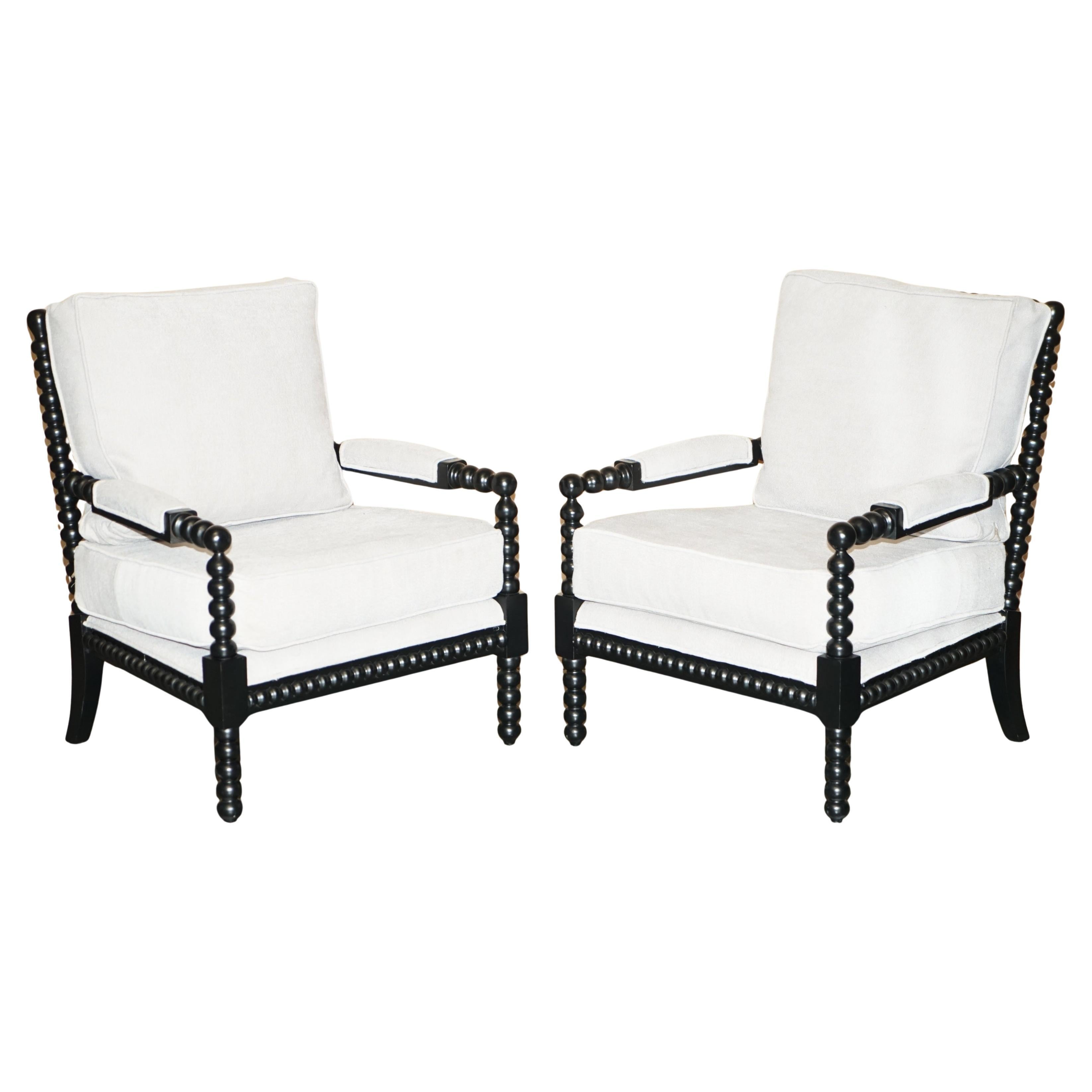 Pärchen von EX DISPLAY bequem geschnitzt BOBBIN FRAME VICTORIAN STYLE ARMCHAIRs