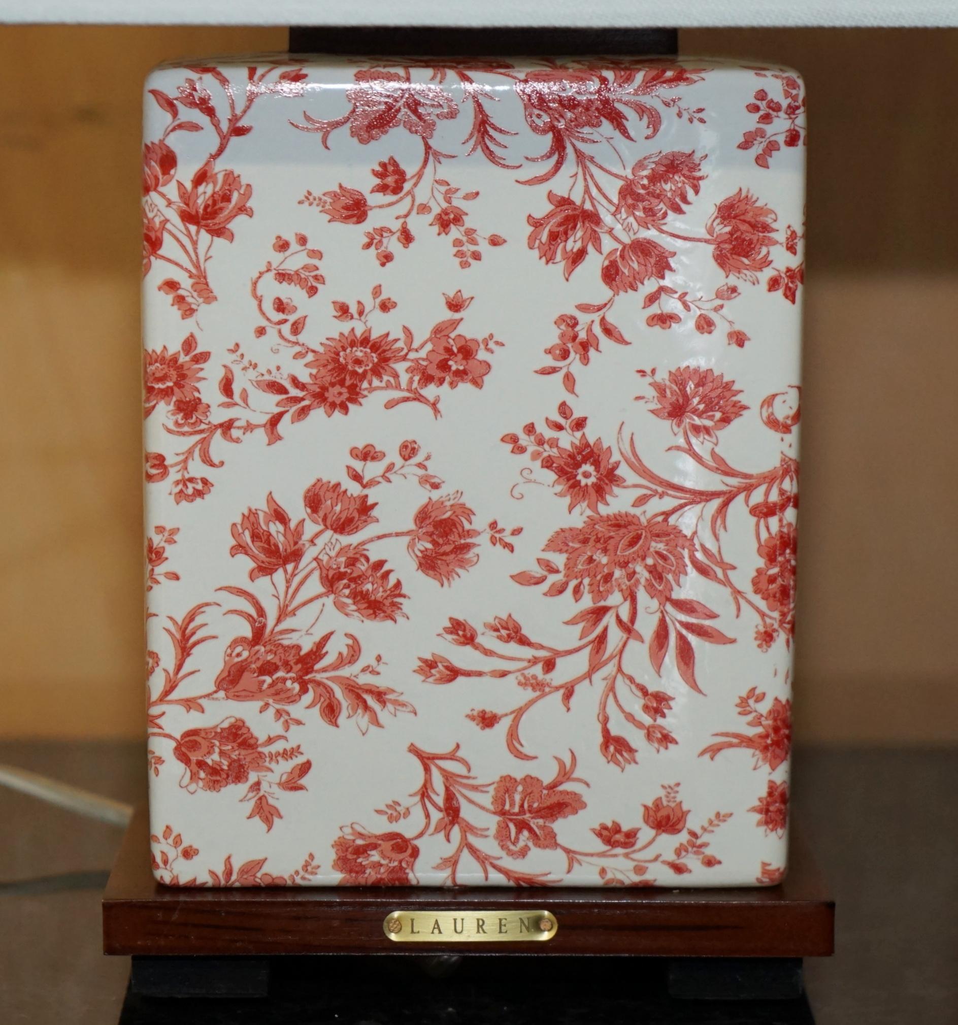 Hand-Crafted PAIR OF EX-DISPLAY RALPH LAUREN CHiNESE PORCELAIN TABLE LAMPS WITH LAUREN PLAQUE