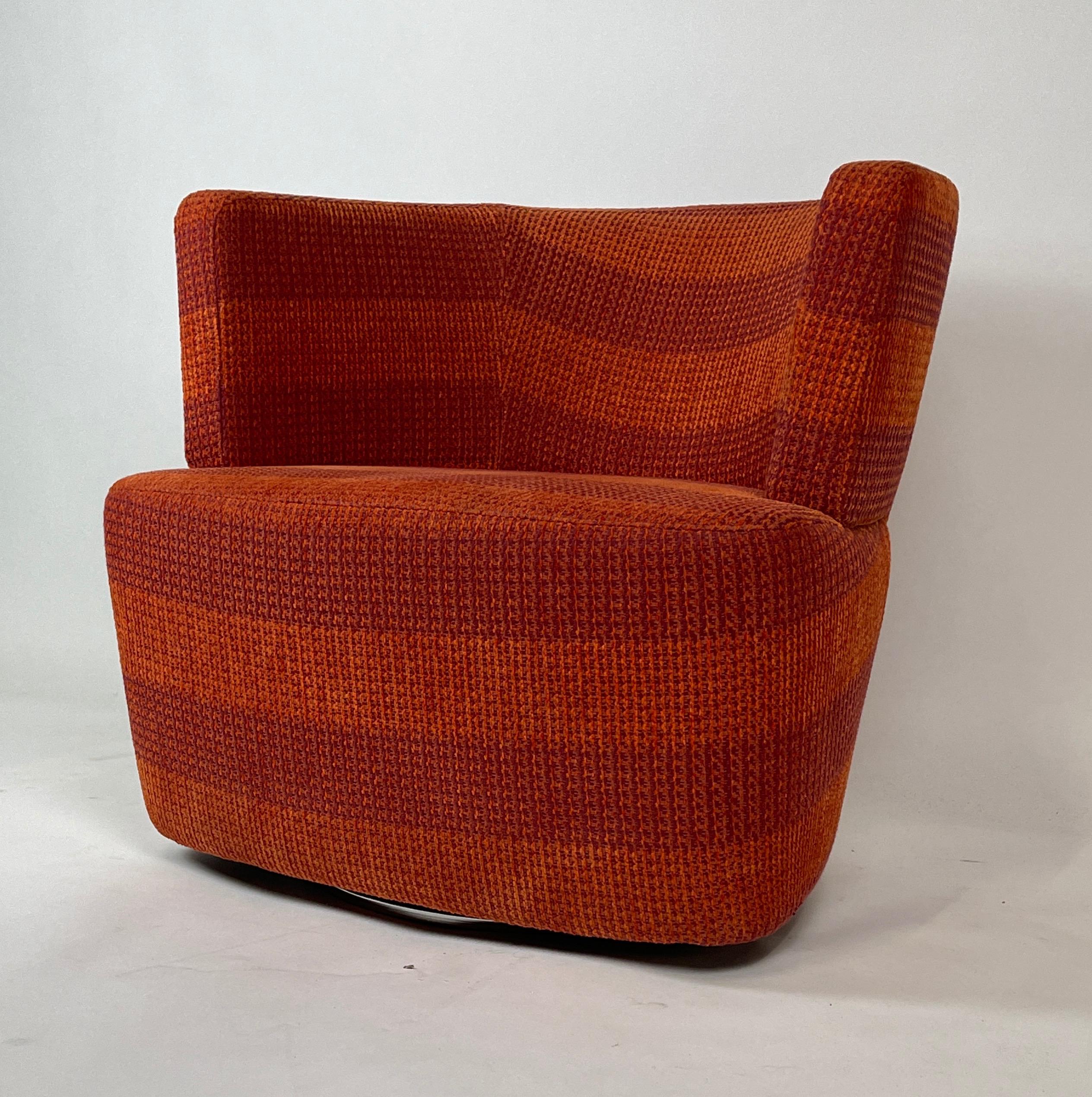 Pair of Excellent Orange and Red Heavy Weave Bucket Swivel Chairs on Chrome Base 4