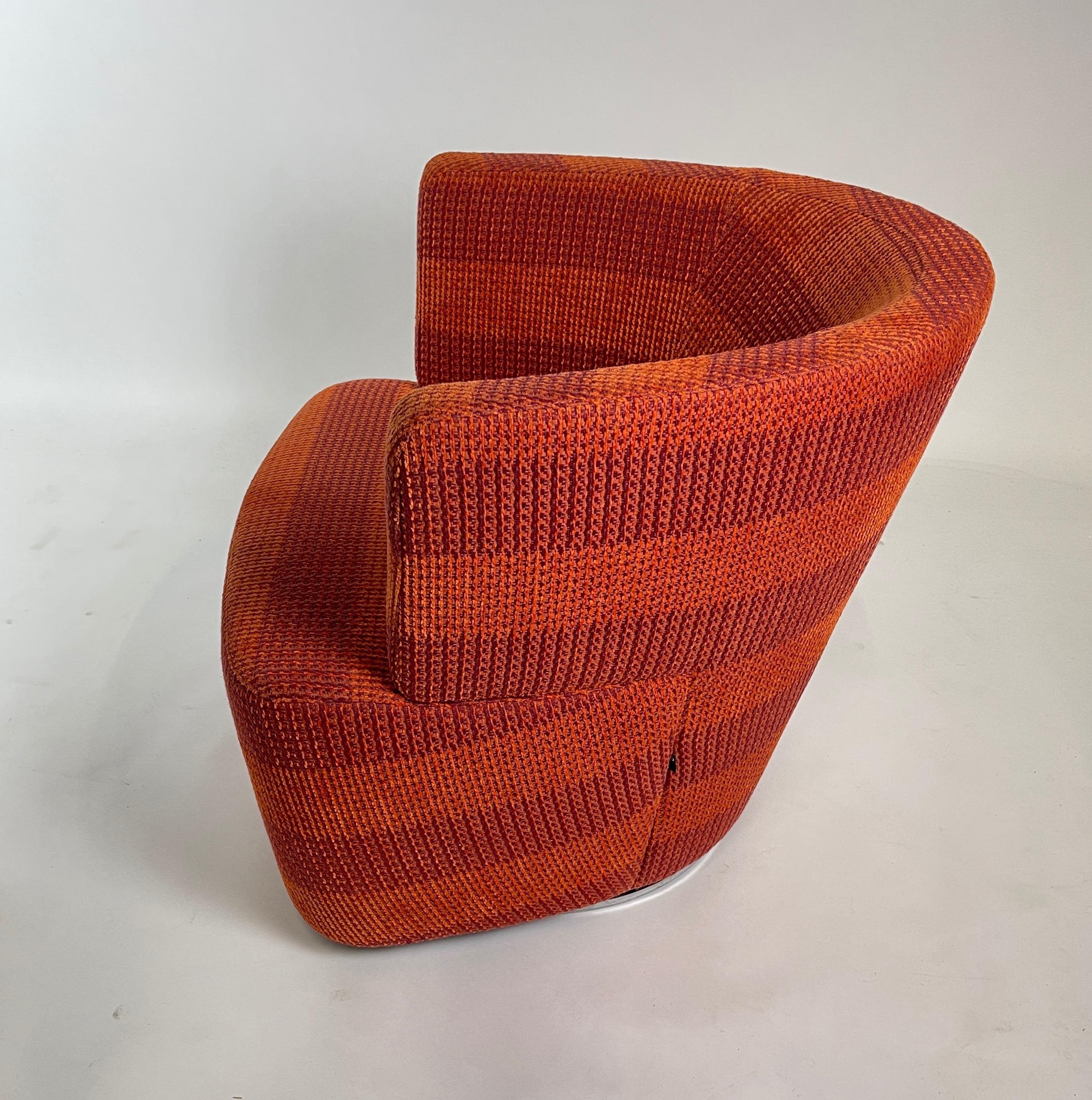 Pair of Excellent Orange and Red Heavy Weave Bucket Swivel Chairs on Chrome Base 6