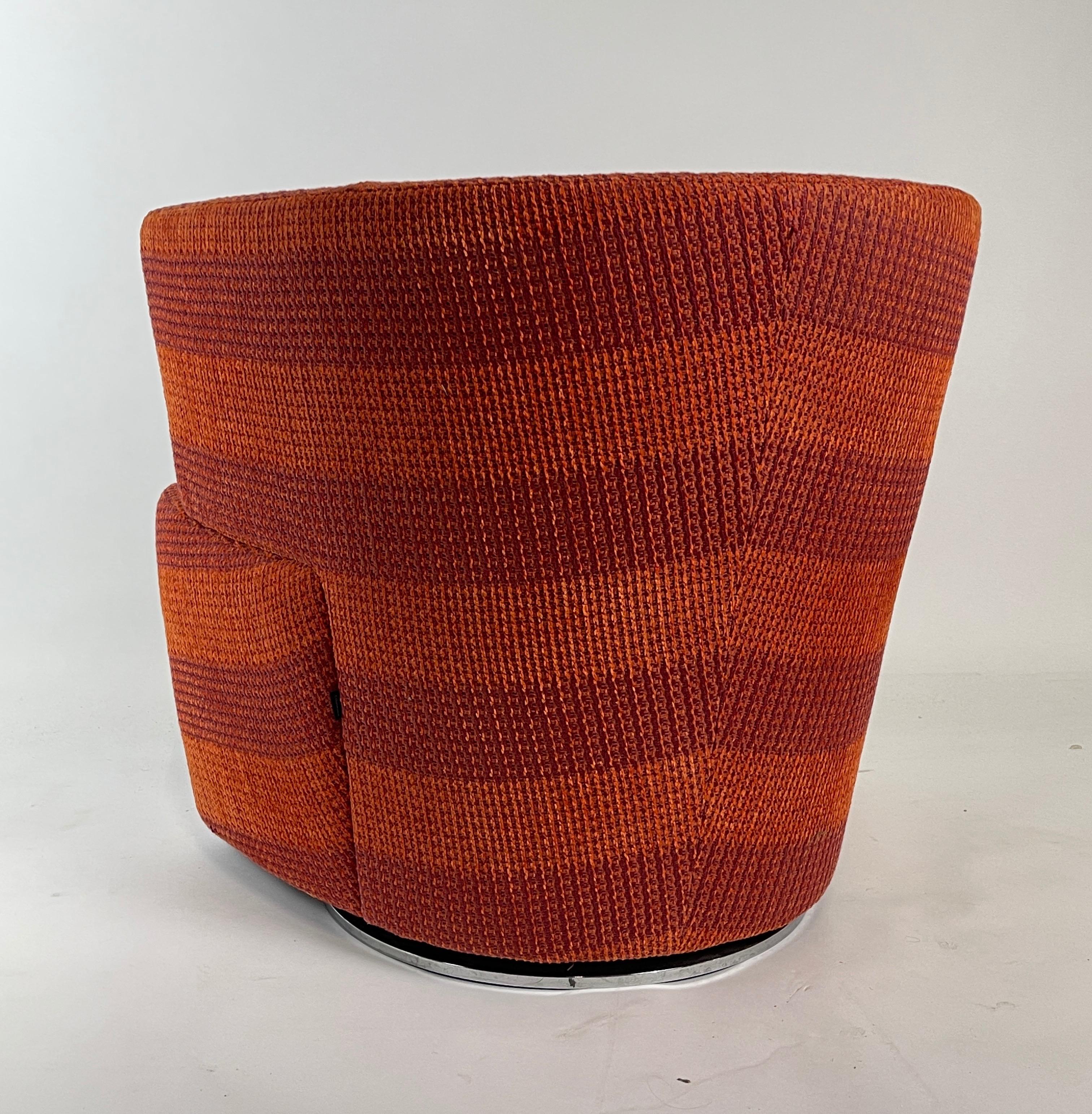 Pair of Excellent Orange and Red Heavy Weave Bucket Swivel Chairs on Chrome Base 8