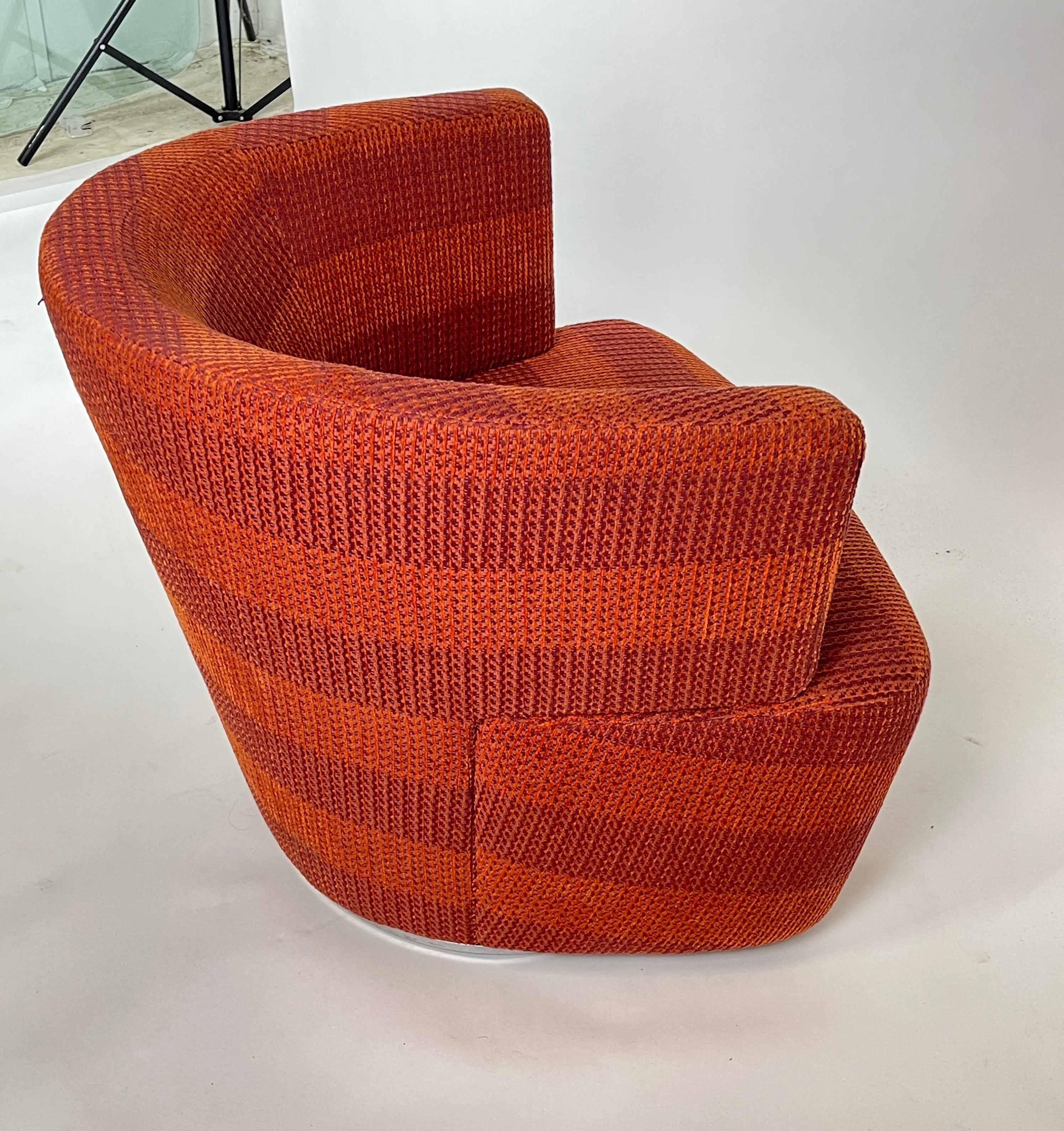 Pair of Excellent Orange and Red Heavy Weave Bucket Swivel Chairs on Chrome Base 9