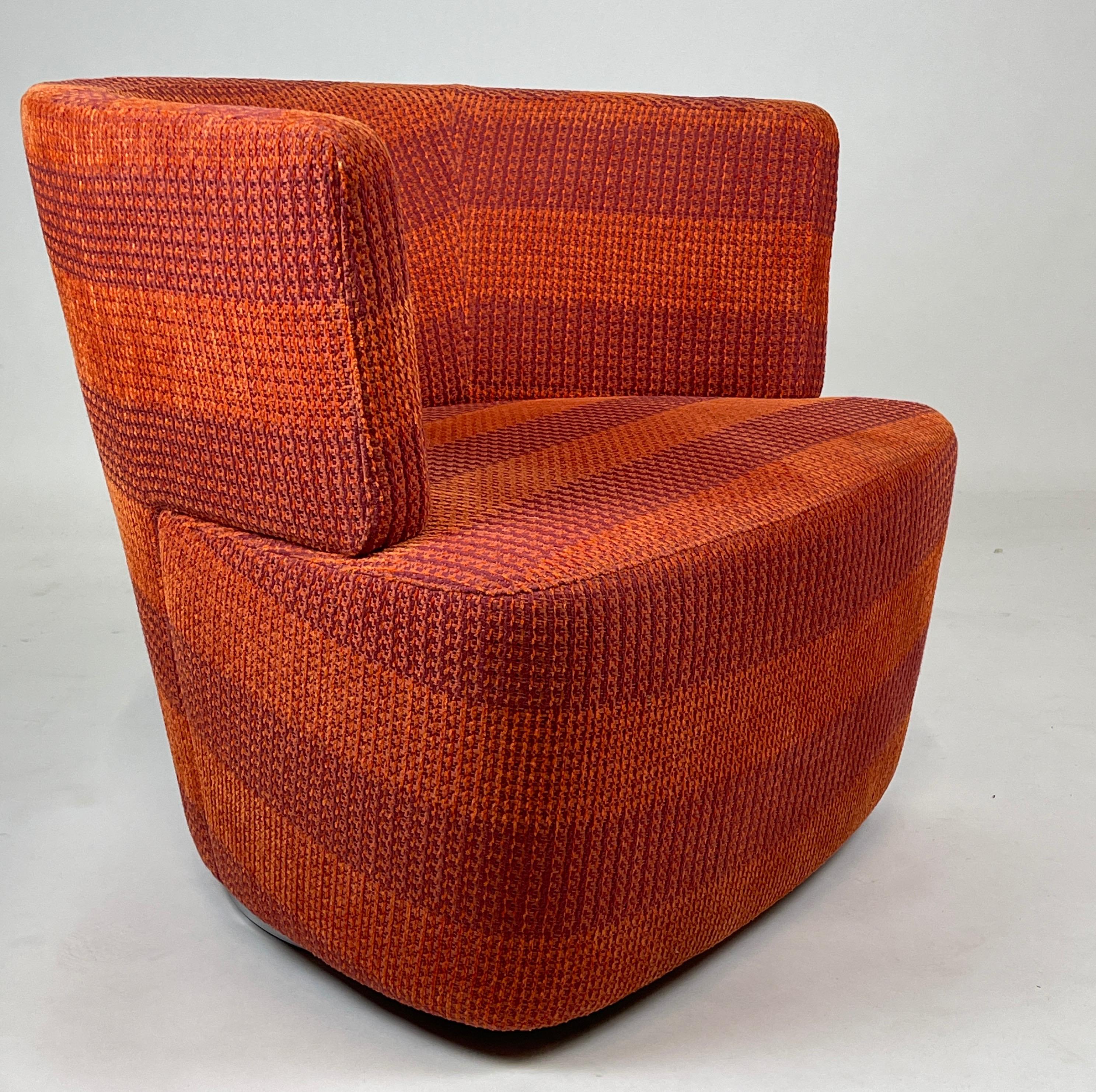 Pair of Excellent Orange and Red Heavy Weave Bucket Swivel Chairs on Chrome Base 10