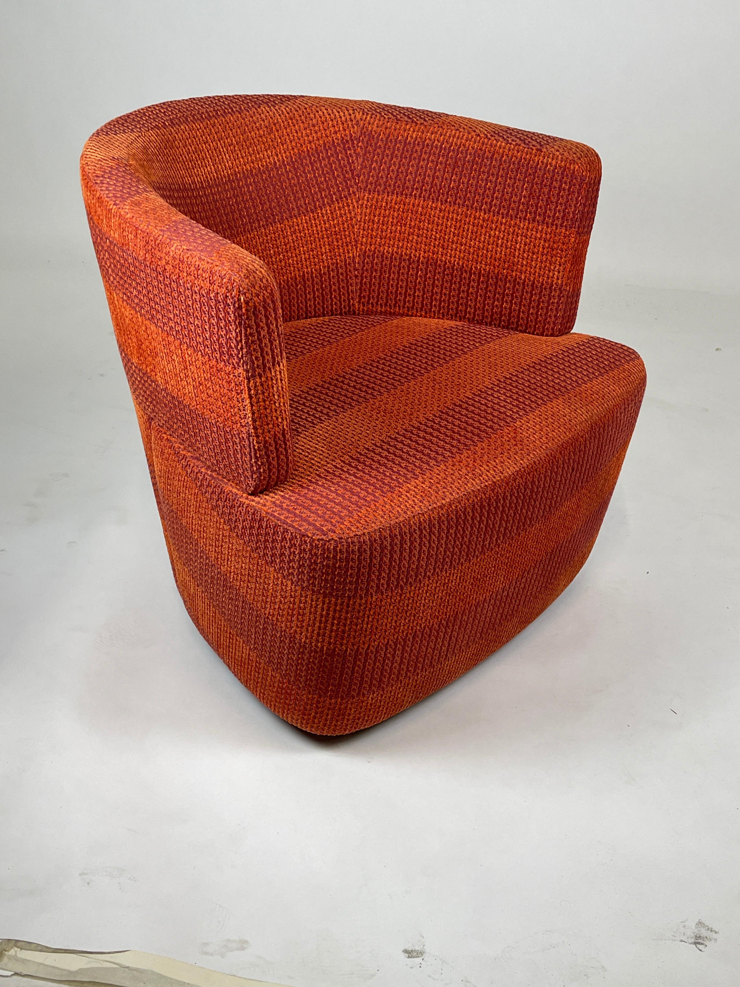 Pair of Excellent Orange and Red Heavy Weave Bucket Swivel Chairs on