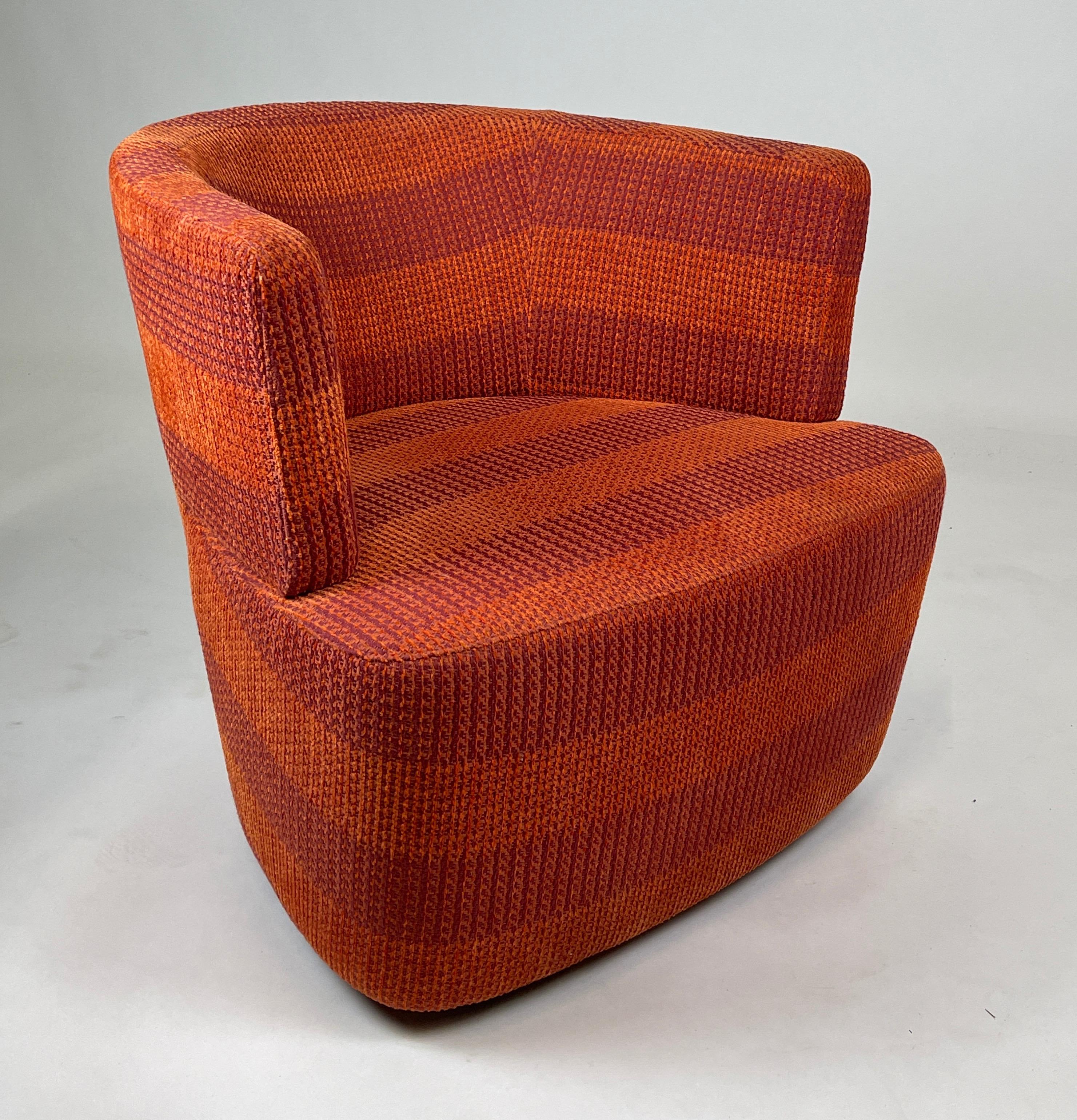 Contemporary Pair of Excellent Orange and Red Heavy Weave Bucket Swivel Chairs on Chrome Base