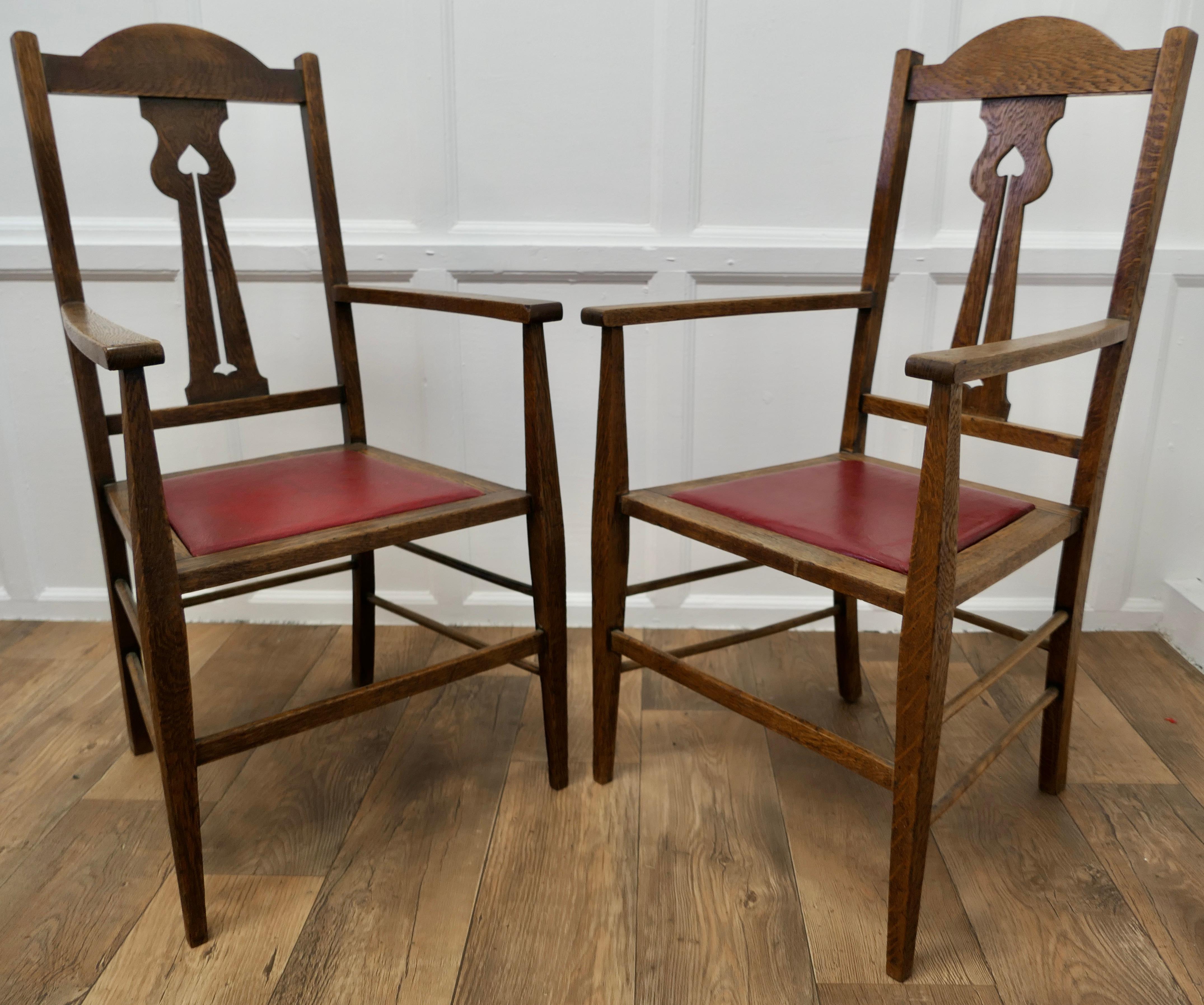Pair of Excellent Quality Arts and Crafts Oak Carver Chairs a Good Pair 2