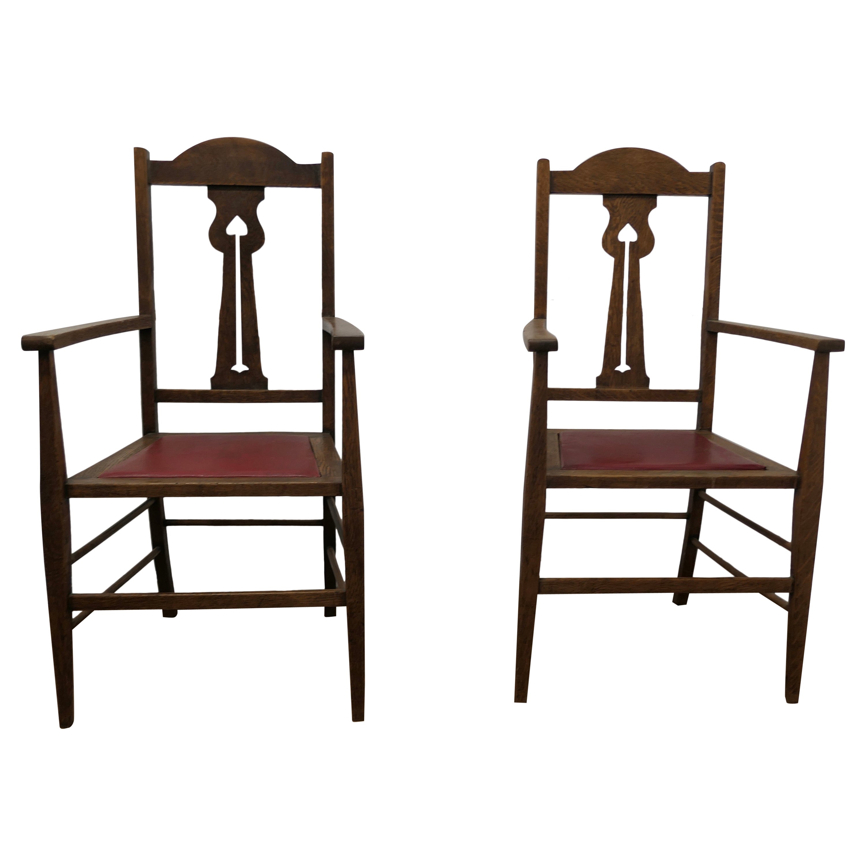 Pair of Excellent Quality Arts and Crafts Oak Carver Chairs a Good Pair