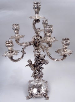 Pair of Excellent Quality Austrian Rococo Silver 7-Light Candelabra