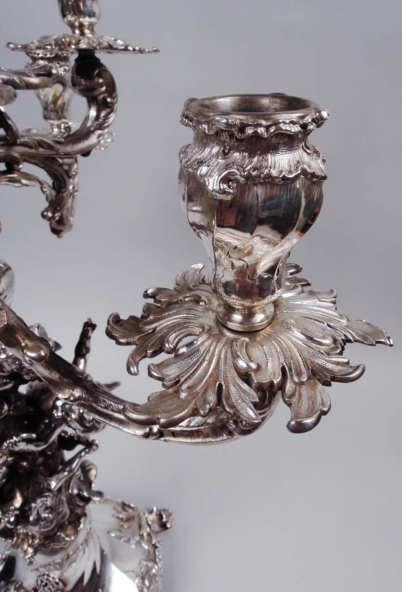 Rococo Revival Pair of Excellent Quality Austrian Rococo Silver 7-Light Candelabra