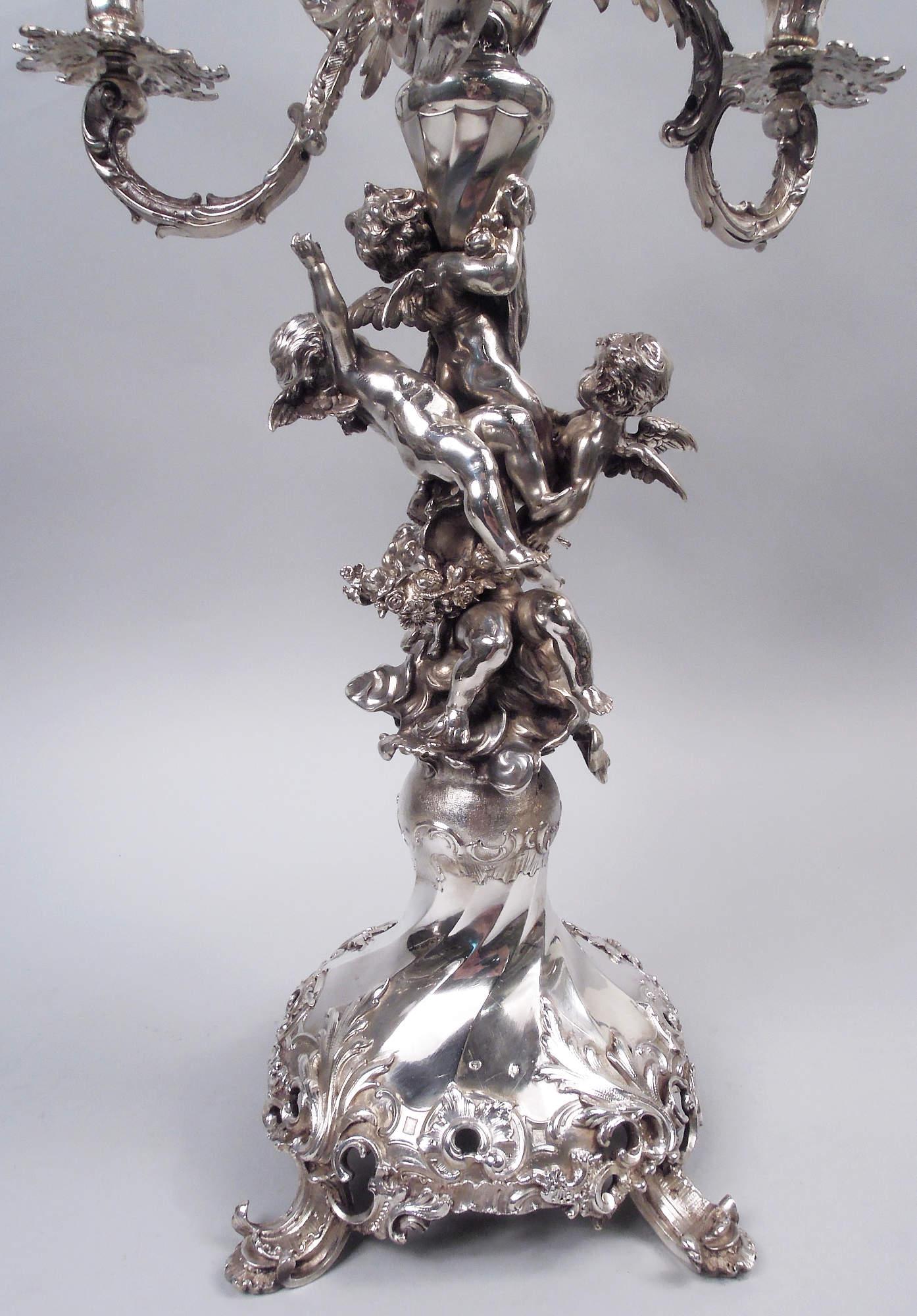 Pair of Excellent Quality Austrian Rococo Silver 7-Light Candelabra In Good Condition In New York, NY