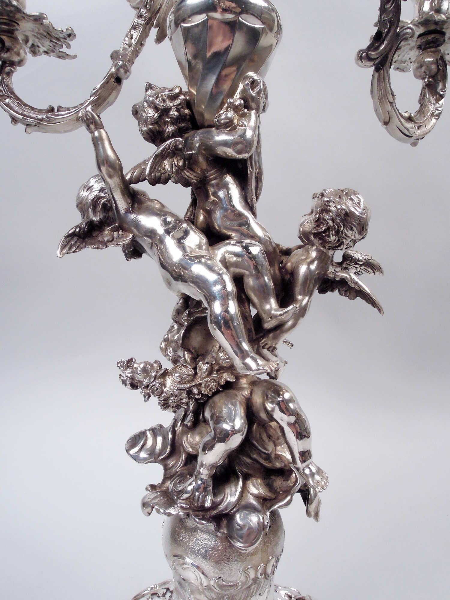 Pair of Excellent Quality Austrian Rococo Silver 7-Light Candelabra 1