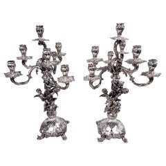 Pair of Excellent Quality Austrian Rococo Silver 7-Light Candelabra