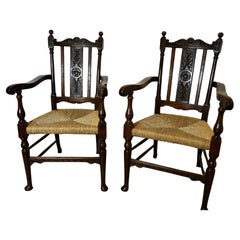 Antique Pair of Excellent Quality Gothic Carved Oak Carver Chairs  A good pair of chairs