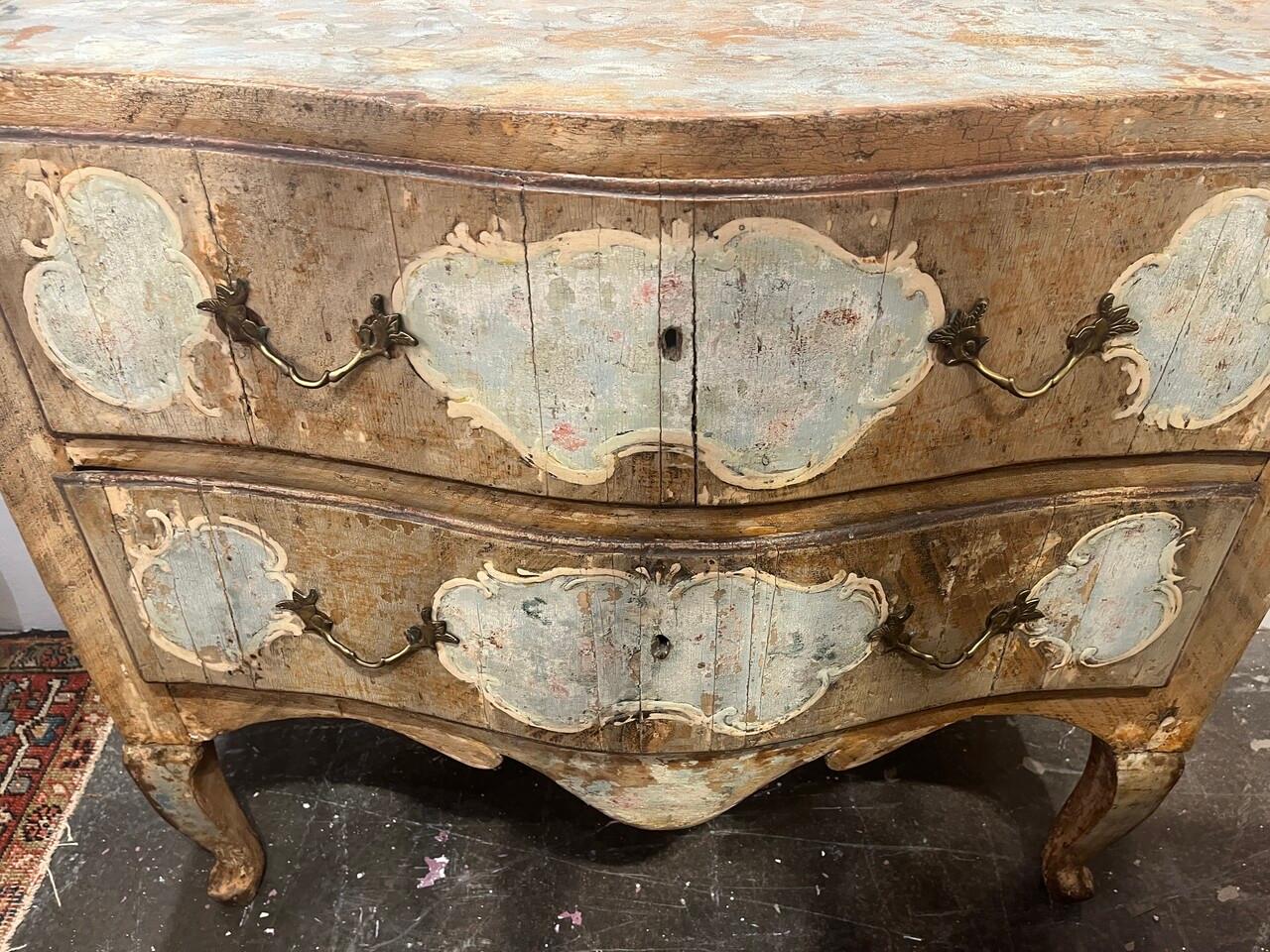 Hand-Carved Pair of Exceptional 18th Century Italian Painted Commodes For Sale