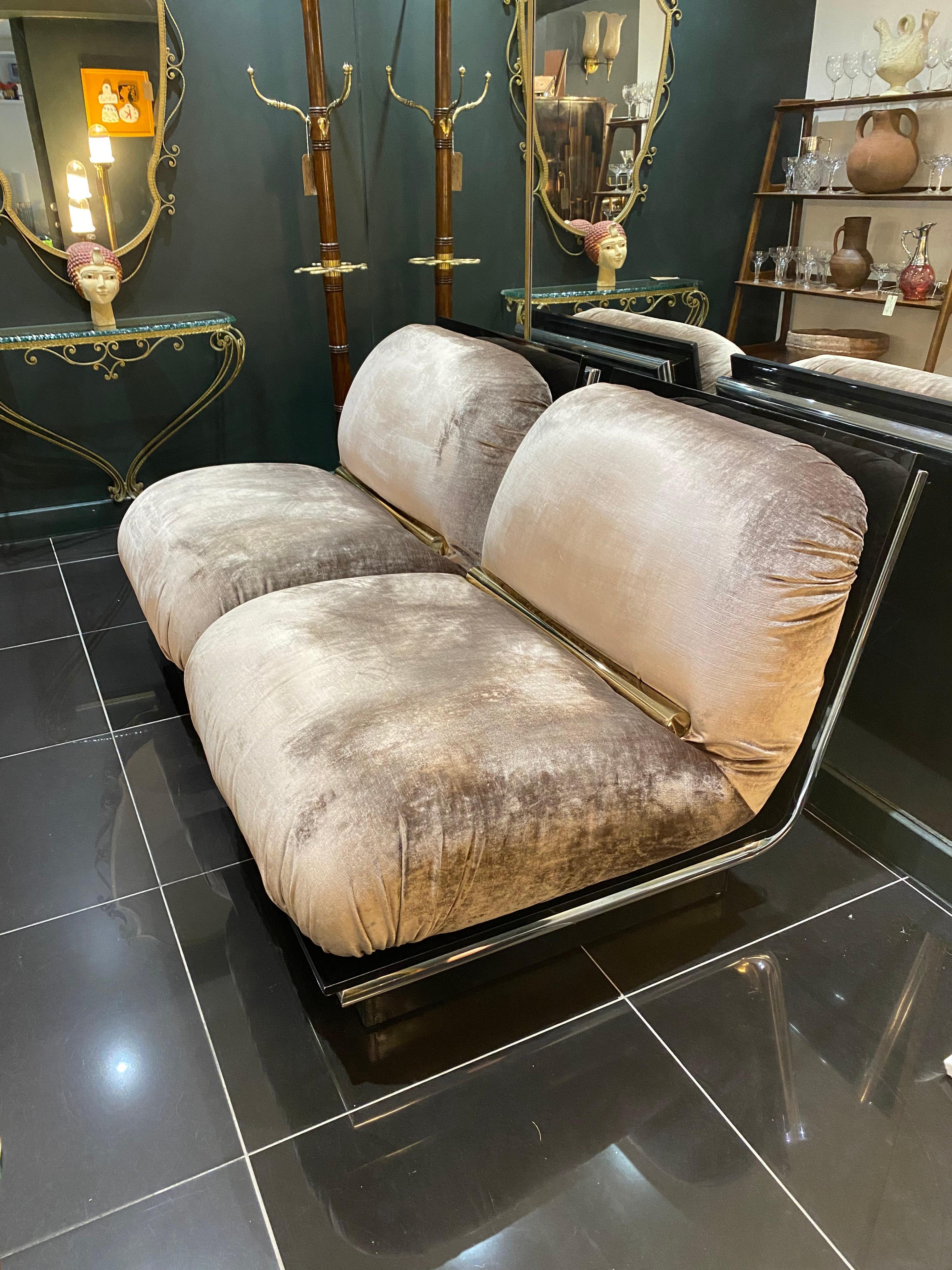 Late 20th Century Pair of exceptional French 1970s Smoked Lucite and Silk Velvet Lounge Chairs