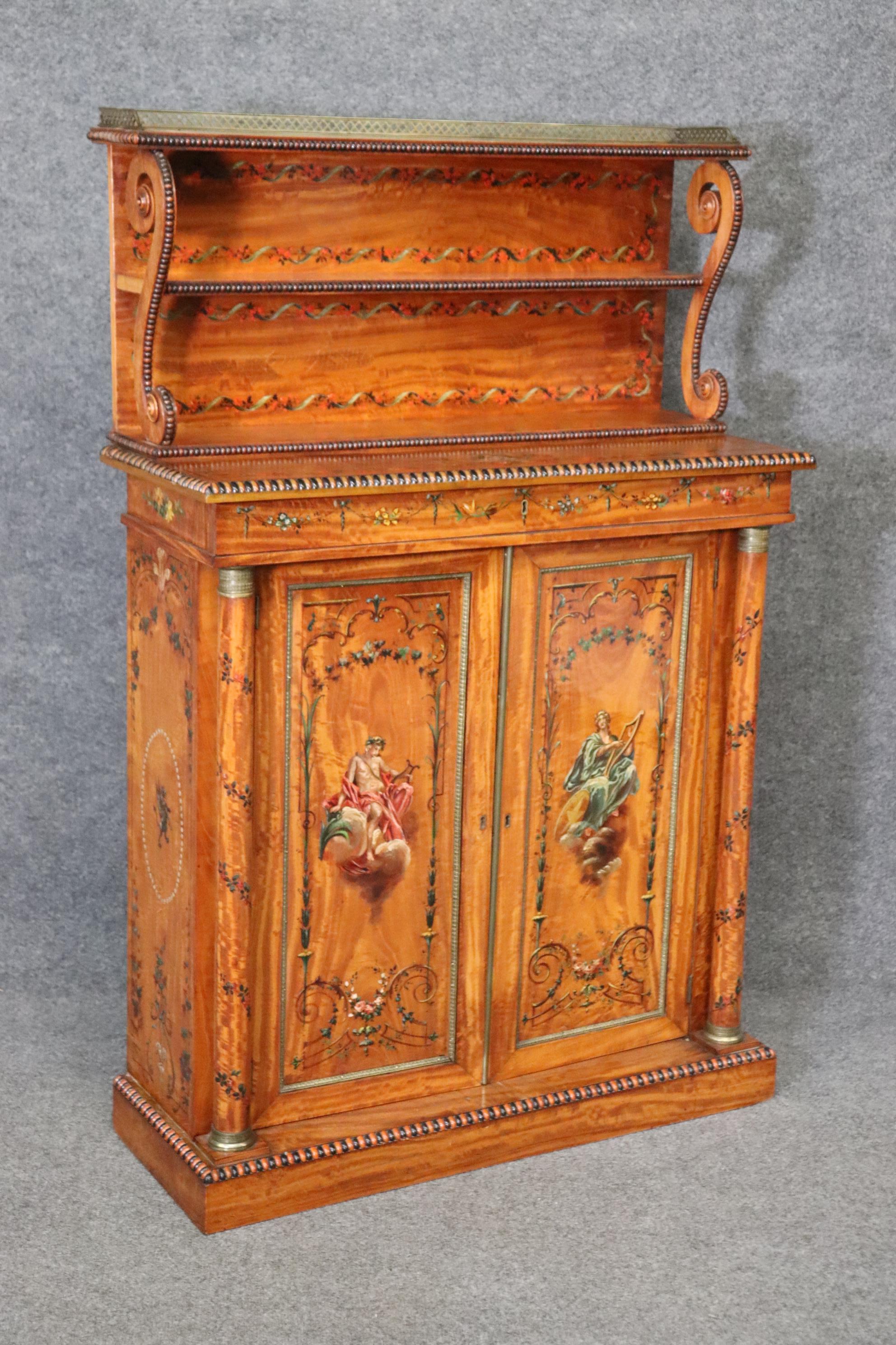 Pair of Exceptional Adams Paint Decorated Satinwood English Side Cabinets  For Sale 8