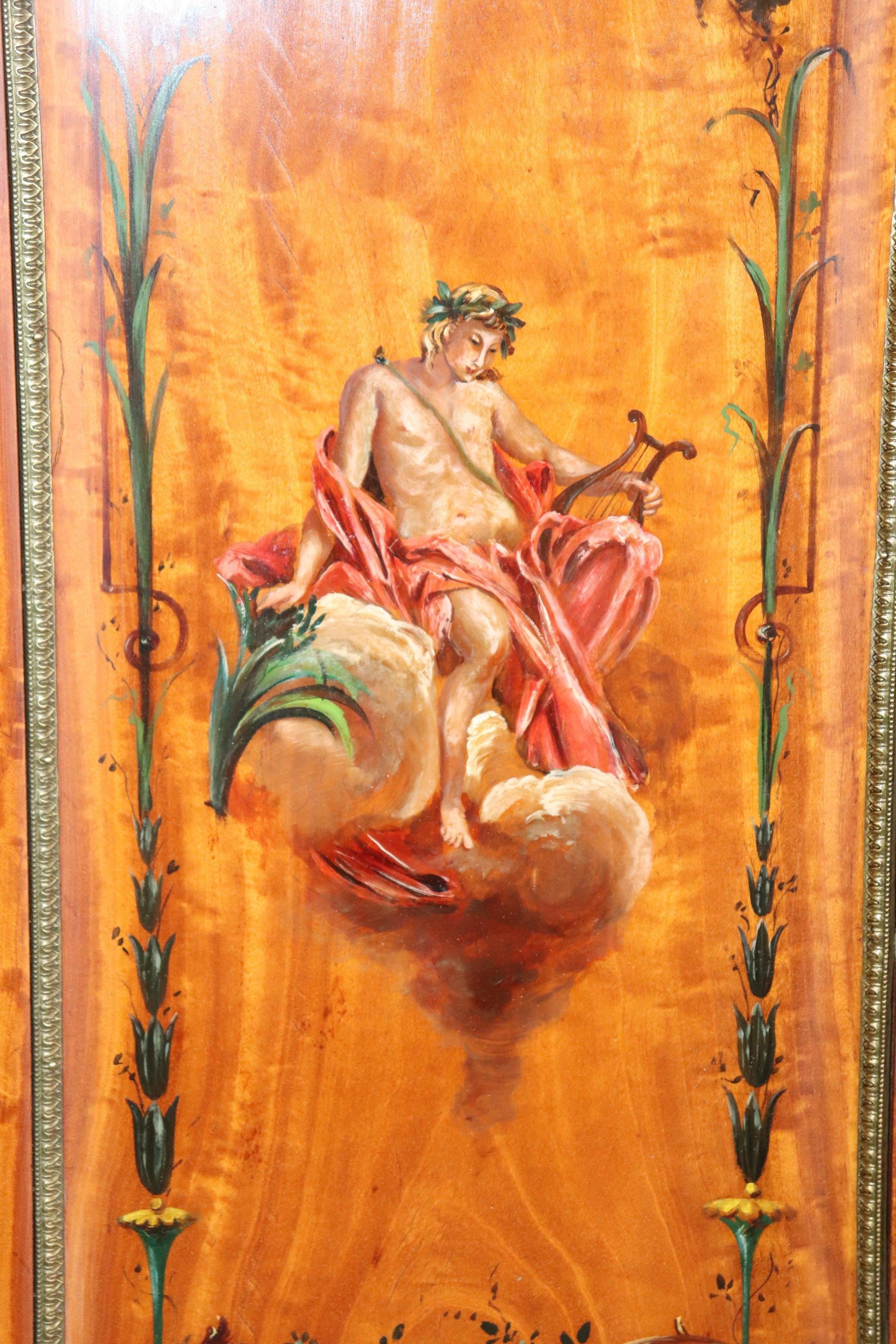 Style Adam Paire d'exceptionnelles armoires latérales anglaises en bois de citronnier décorées de peinture Adams  en vente