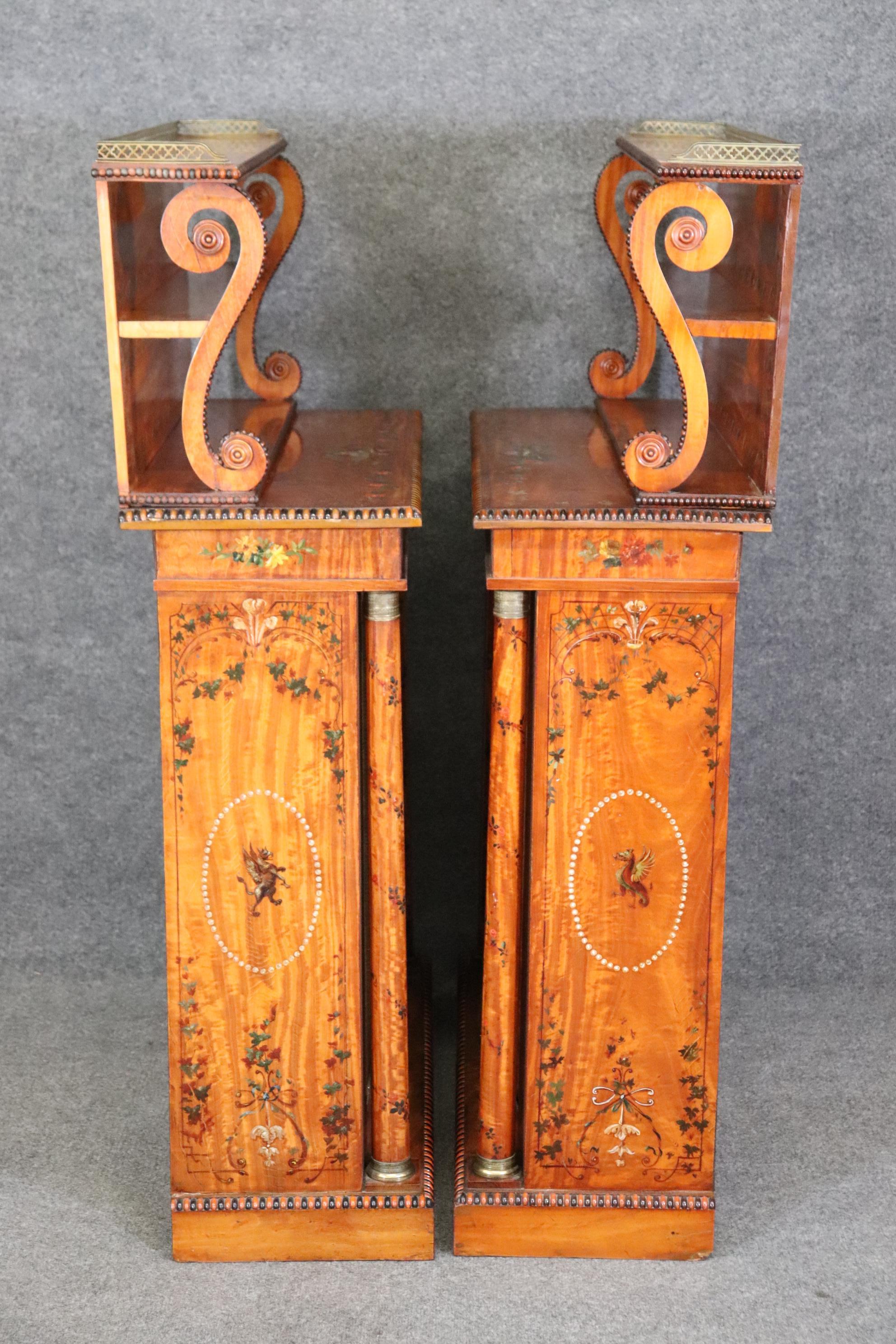 Ein Paar außergewöhnliche Adams Paint Decorated Satinwood English Side Cabinets  (Seidenholz) im Angebot