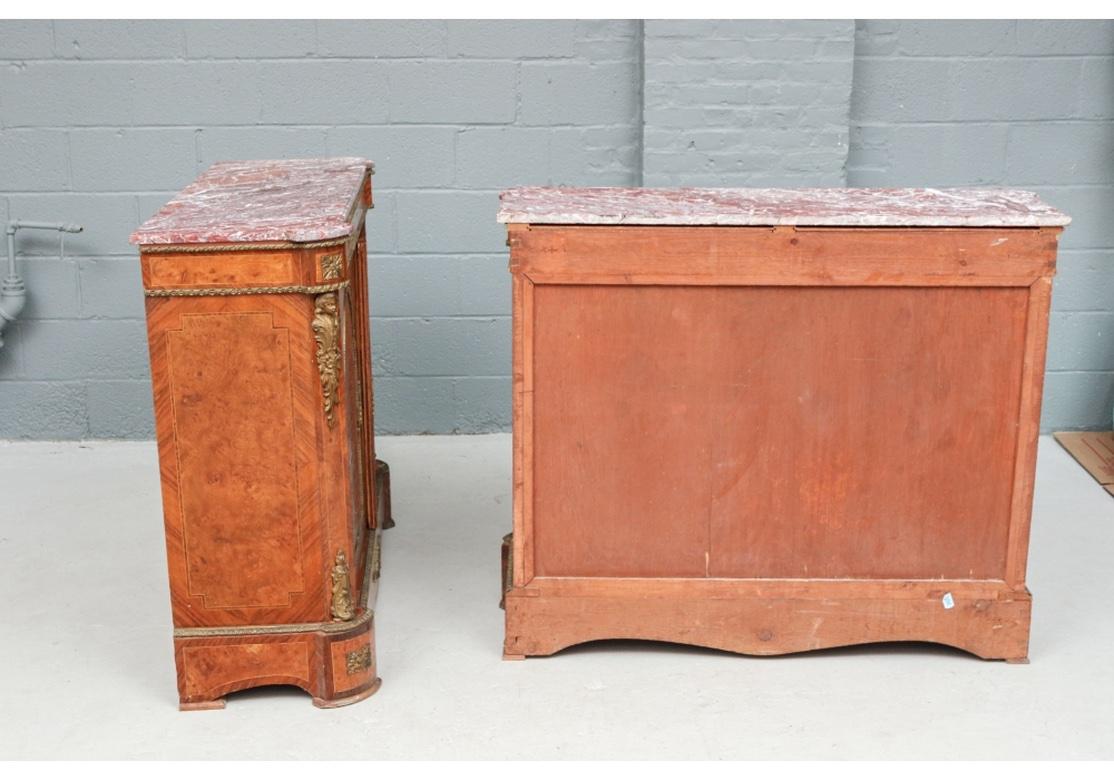 Pair of Exceptional Antique French Marble Top Figured Wood Cabinets For Sale 10