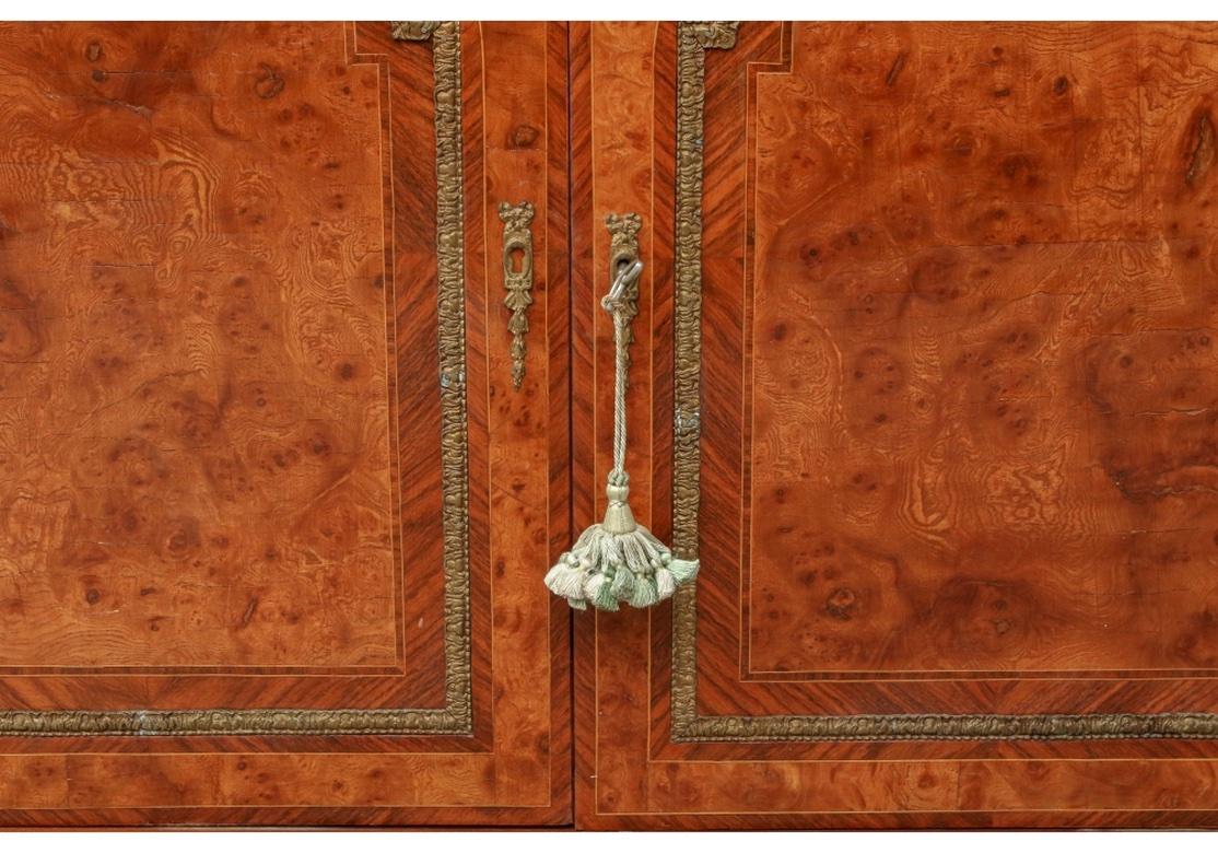 19th Century Pair of Exceptional Antique French Marble Top Figured Wood Cabinets For Sale