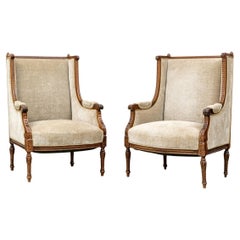 Pair Of Exceptional Antique Louis XVI Carved Wing Back Chairs