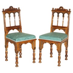 Pair of Exceptional Antique Victorian Aesthetic Movement Chairs Mother of Pearl
