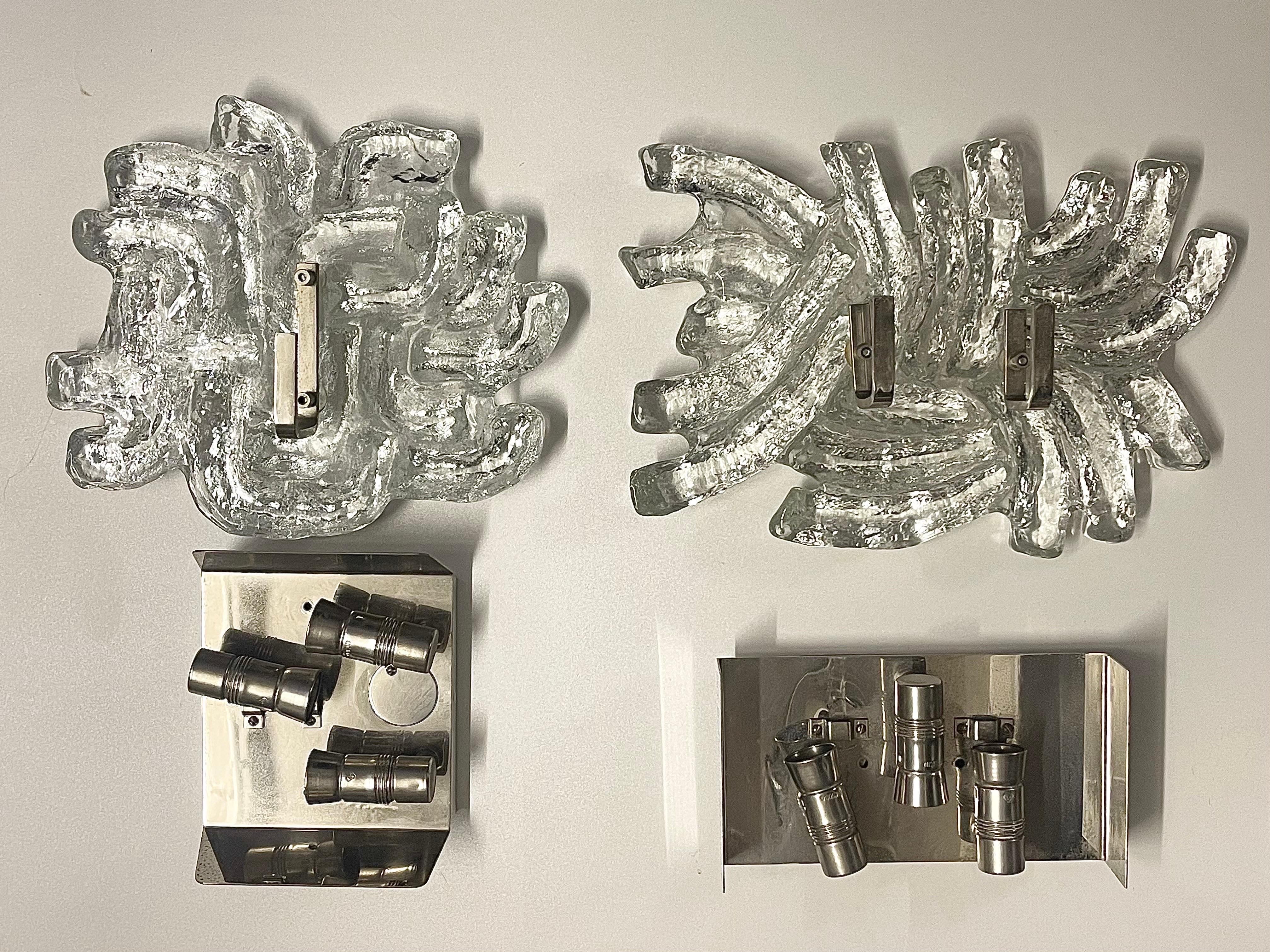 Pair of Exceptional Austrian Ice Glass Wall Sconces by J.T.Kalmar, Vienna, 1960s For Sale 9
