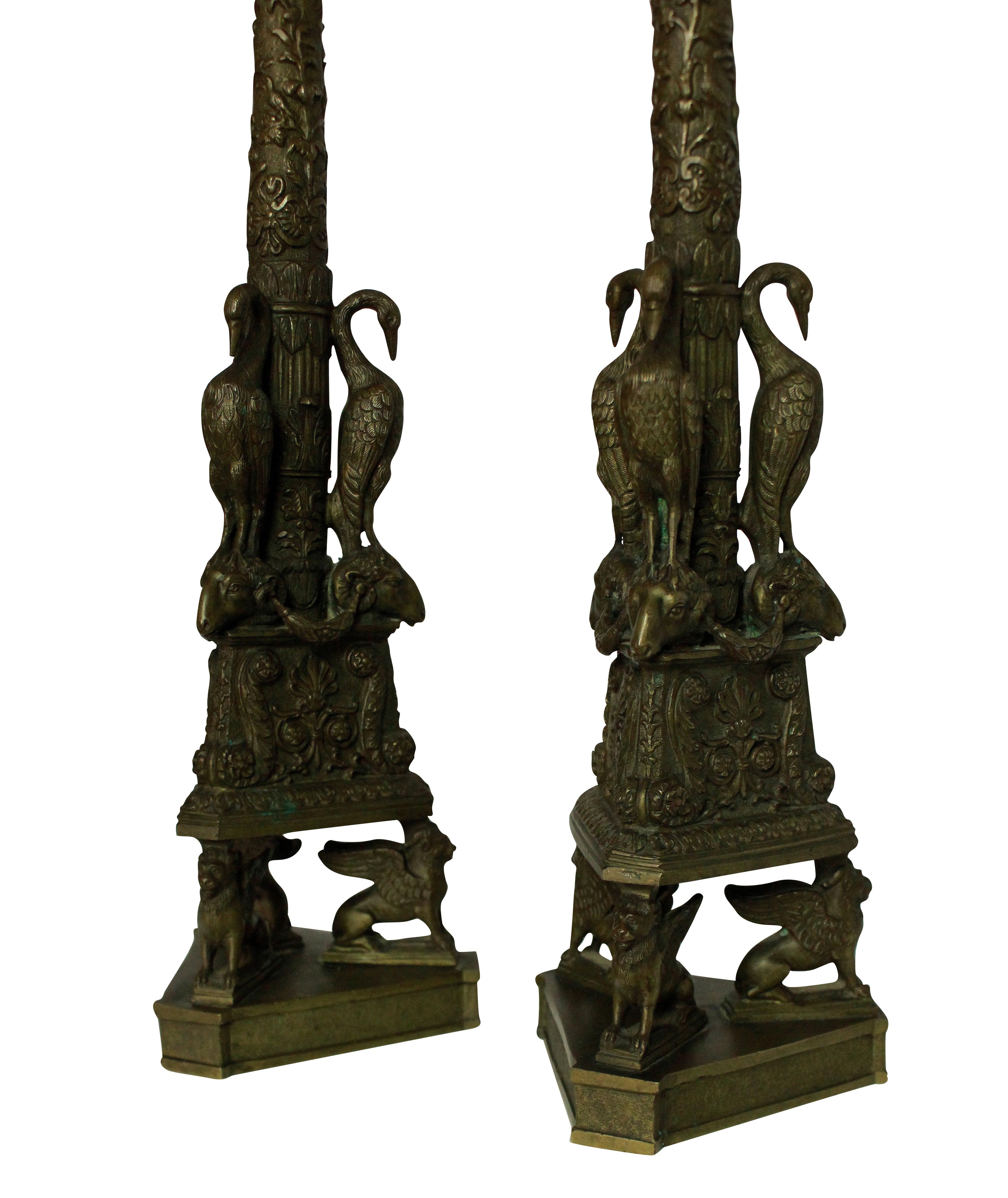Baroque Pair of Exceptional Bronze Candlesticks after the Piranesi Model