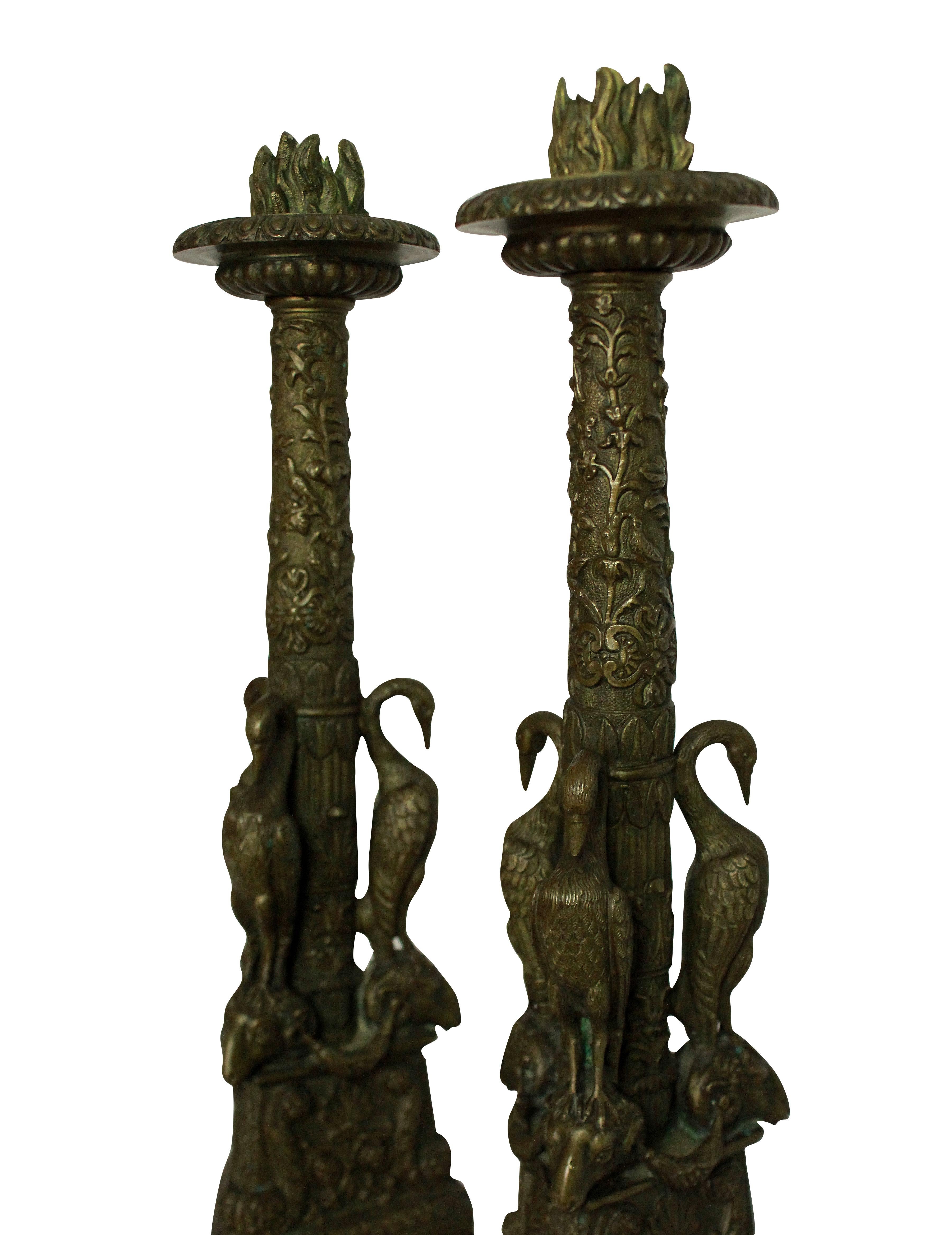 English Pair of Exceptional Bronze Candlesticks after the Piranesi Model
