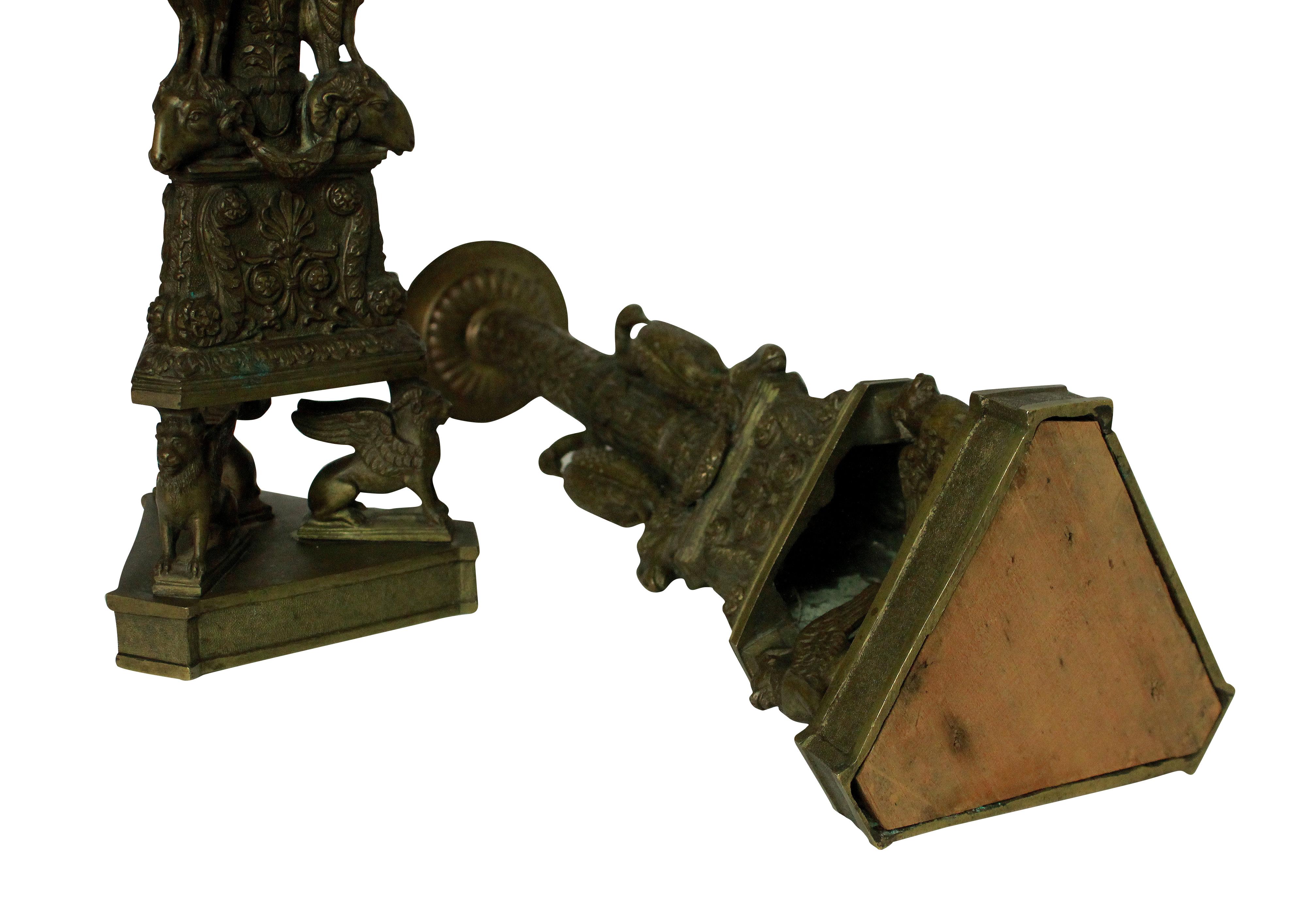 Pair of Exceptional Bronze Candlesticks after the Piranesi Model In Good Condition In London, GB