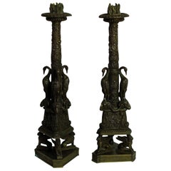 Pair of Exceptional Bronze Candlesticks after the Piranesi Model