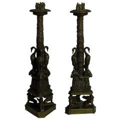 Pair of Exceptional Bronze Candlesticks after the Piranesi Model