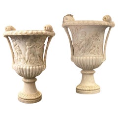 Pair of Exceptional Carrara White Marble Vases Grand Tour , 19th century 