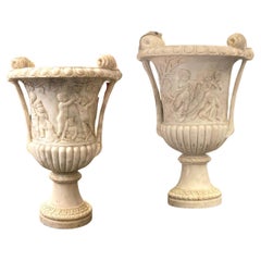 Pair of Exceptional Carrara White Marble Vases Grand Tour
