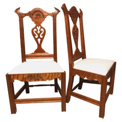 Pair of Exceptional Donald Dunlap Cherry Carved Chippendale Style Side Chairs