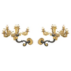 Pair Of Exceptional French 19th Century Dore Bronze Six Light Sconces