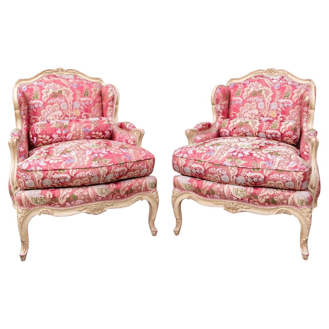 Pair Of Exceptional French Provincial Style Bergeres