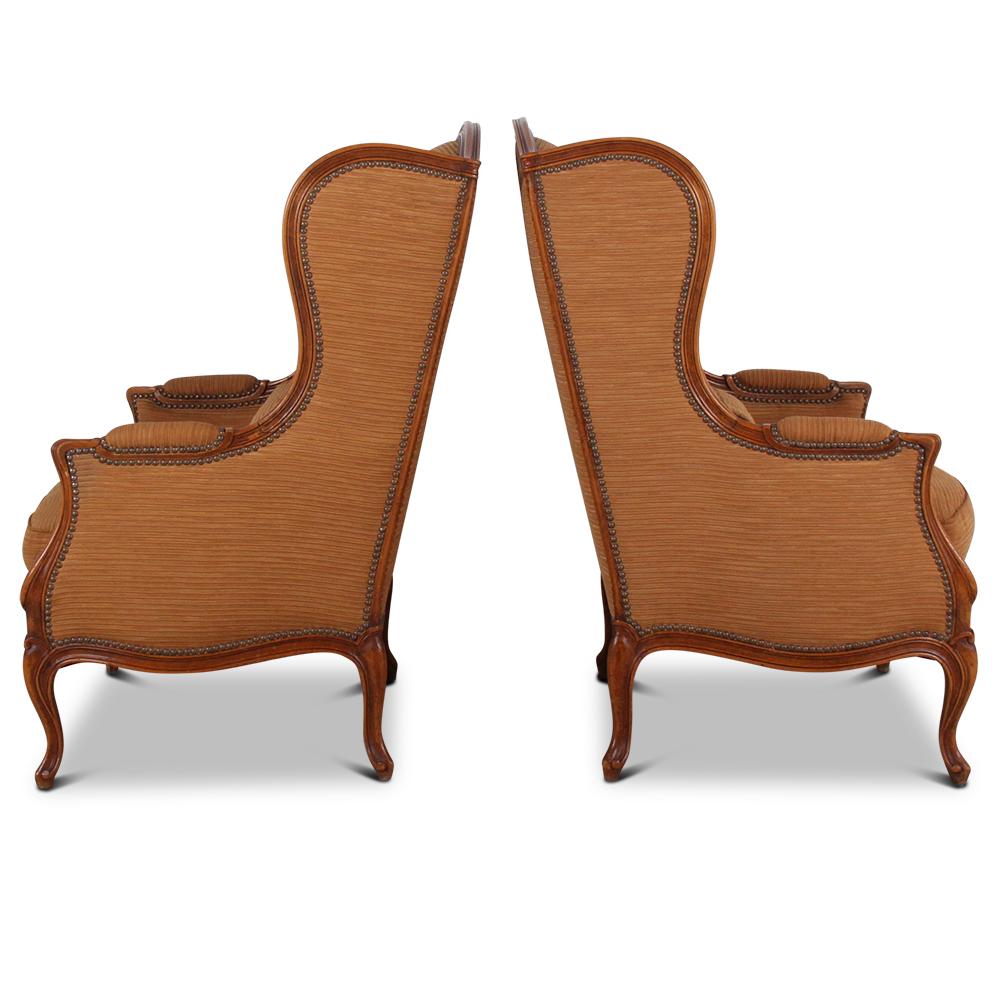 Wood Pair of Exceptional French Wingback Chairs