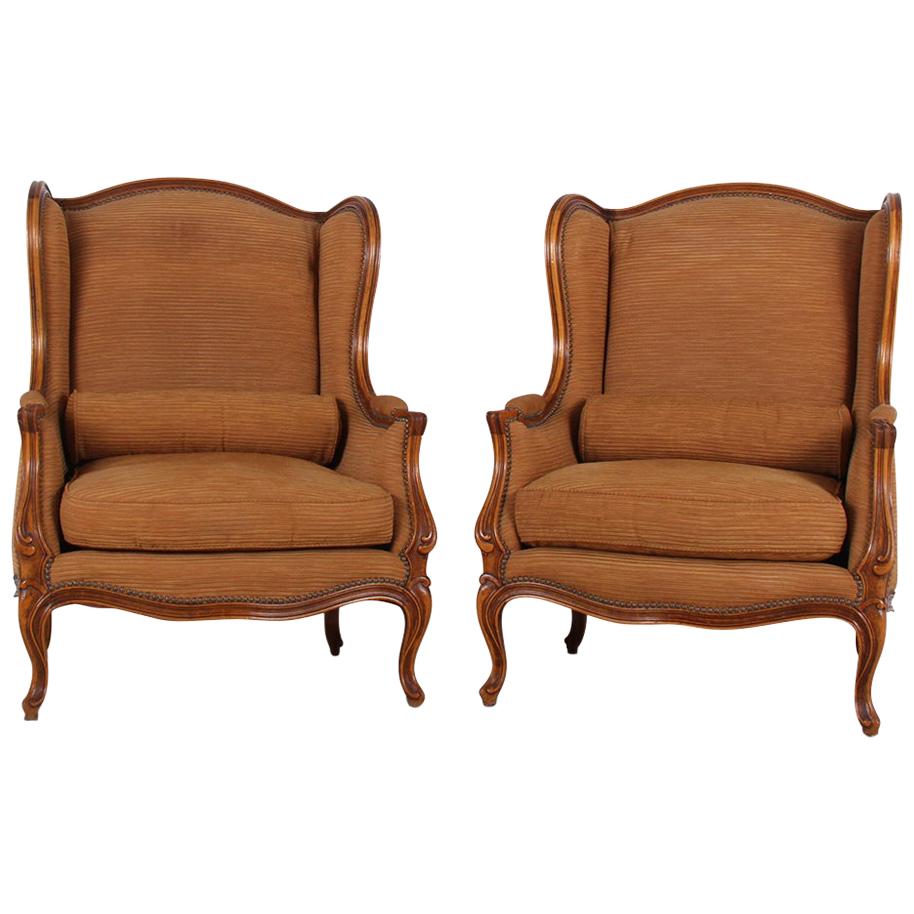 Pair of Exceptional French Wingback Chairs