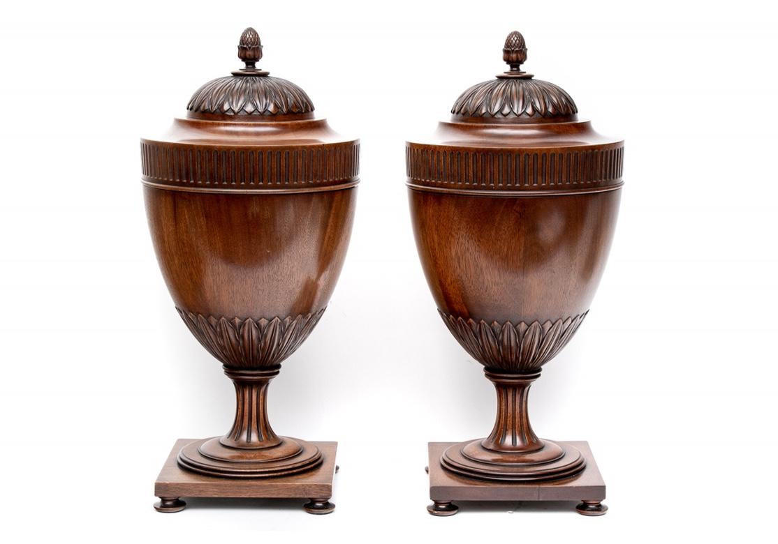 20th Century Pair of Exceptional Georgian Style Carved Walnut Urn Form Knife Boxes For Sale