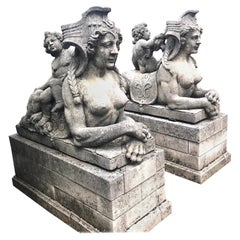 Pair of Exceptional Italian Sphinx Limestone Statues