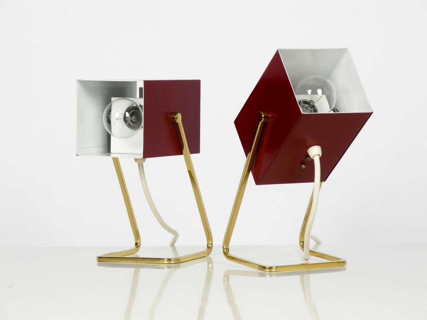 Space Age Pair of Exceptional Kaiser Mid-Century Modern Bedside Lamps with Brass Feet
