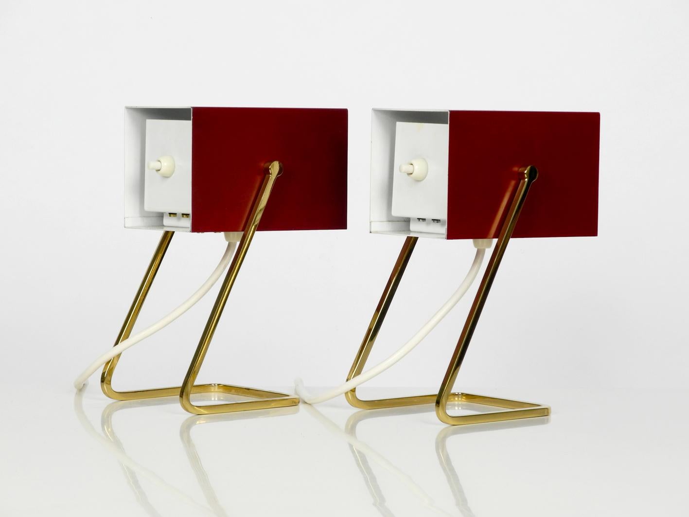 German Pair of Exceptional Kaiser Mid-Century Modern Bedside Lamps with Brass Feet